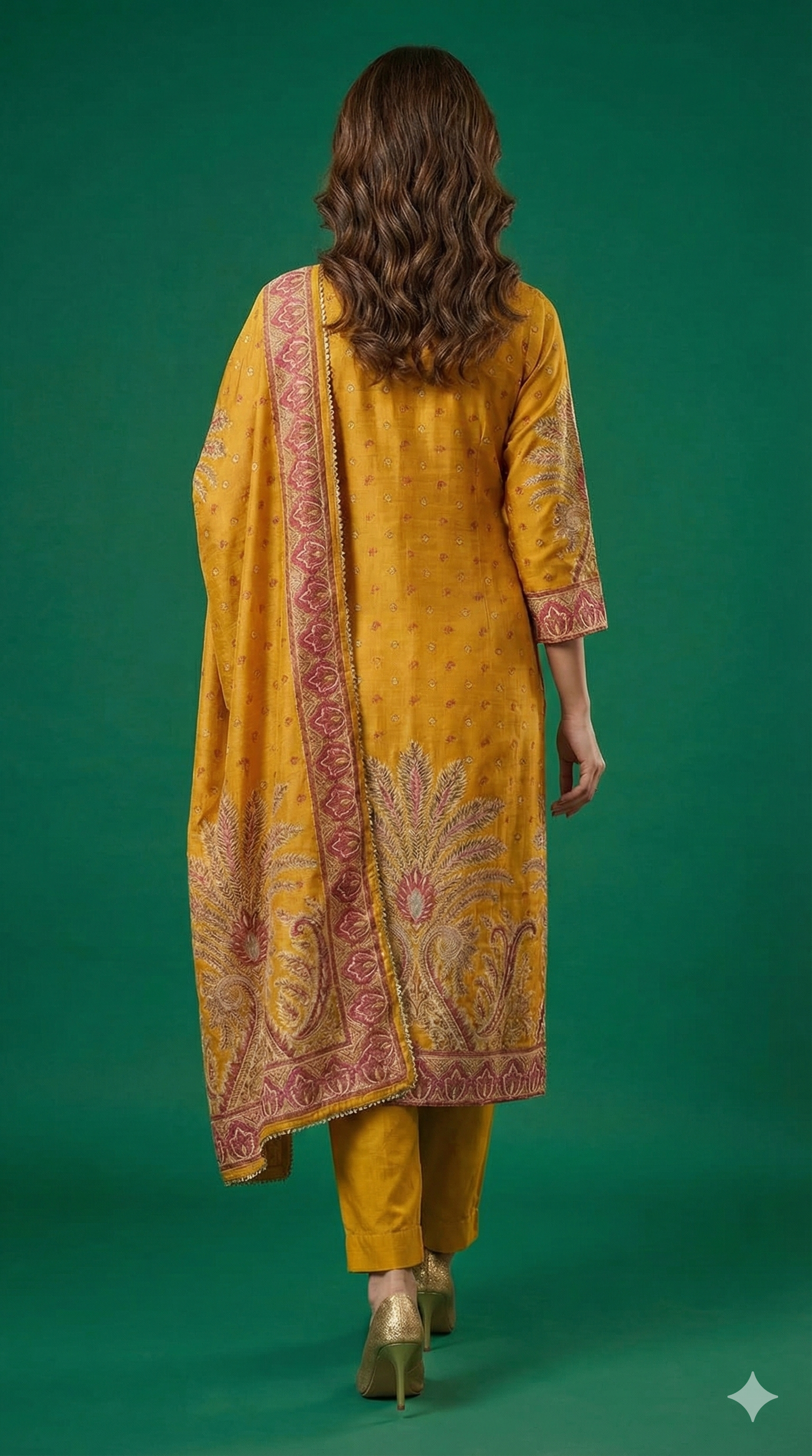Timeless Mustard Floral Motifs Muslin Straight Cut Salwar Suit Premium Heavy Stones Work