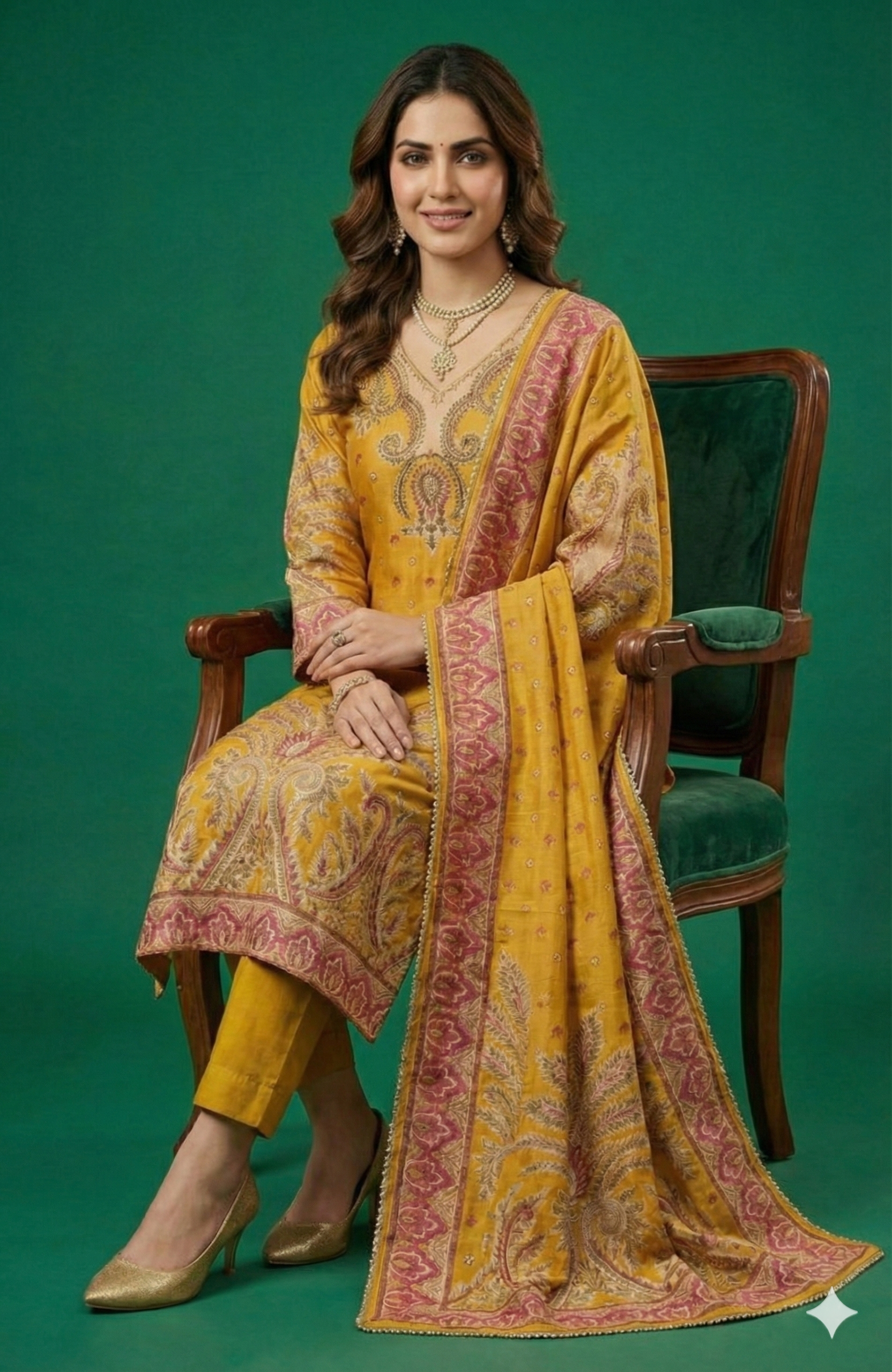 Timeless Mustard Floral Motifs Muslin Straight Cut Salwar Suit Premium Heavy Stones Work