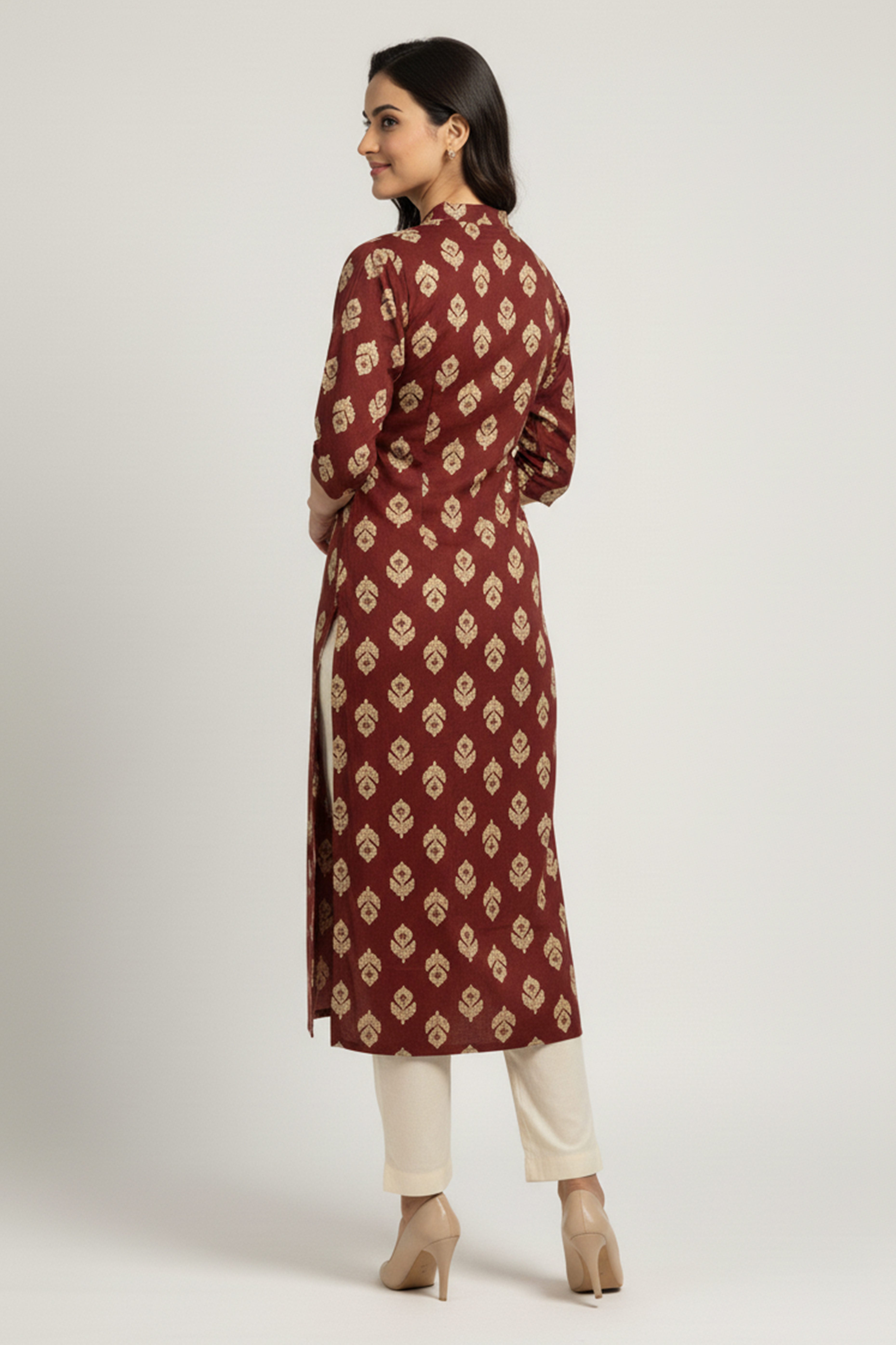 Comfortable Maroon Floral Print Straight Kurti Made in Rayon Fabric