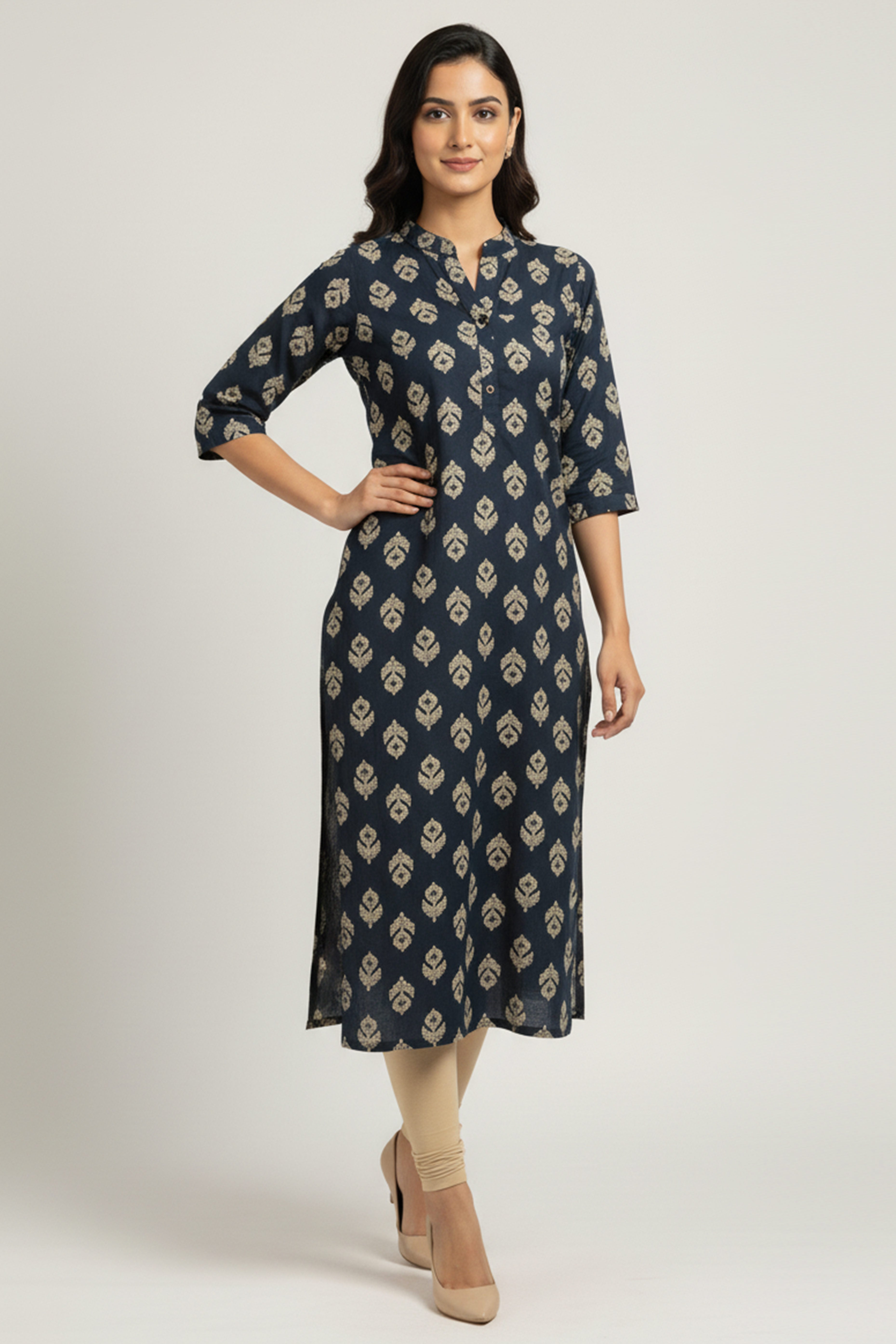 Blue Floral Printed Straight Kurti in Soft Rayon Fabric For Casual Look