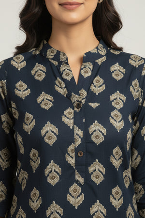 Blue Floral Printed Straight Kurti in Soft Rayon Fabric For Casual Look