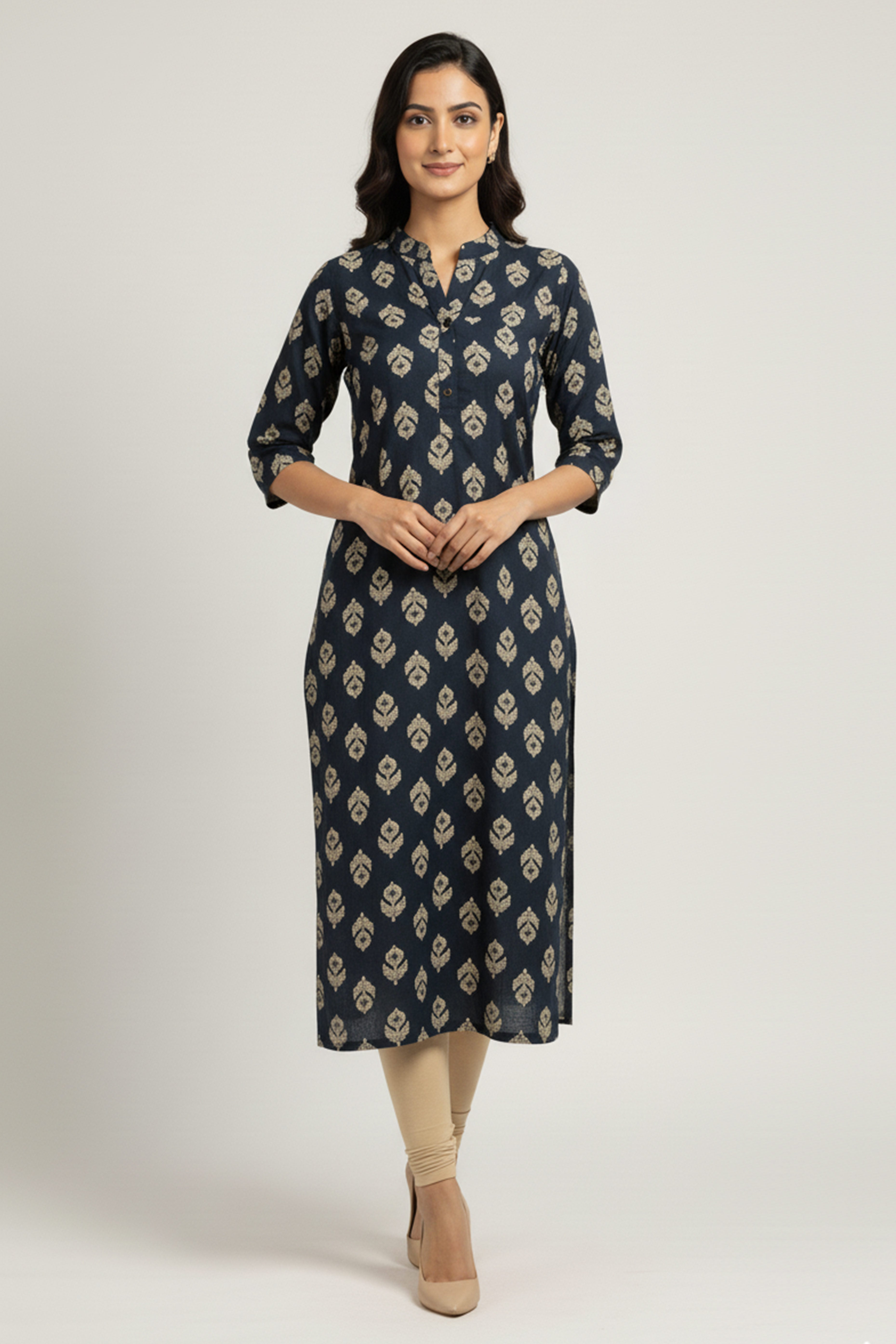 Blue Floral Printed Straight Kurti in Soft Rayon Fabric For Casual Look