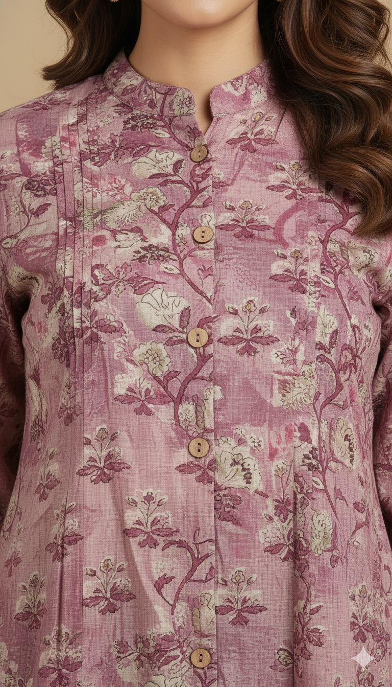 Pink Lightweight Rayon Straight Office Top with Elegant Floral Patterns