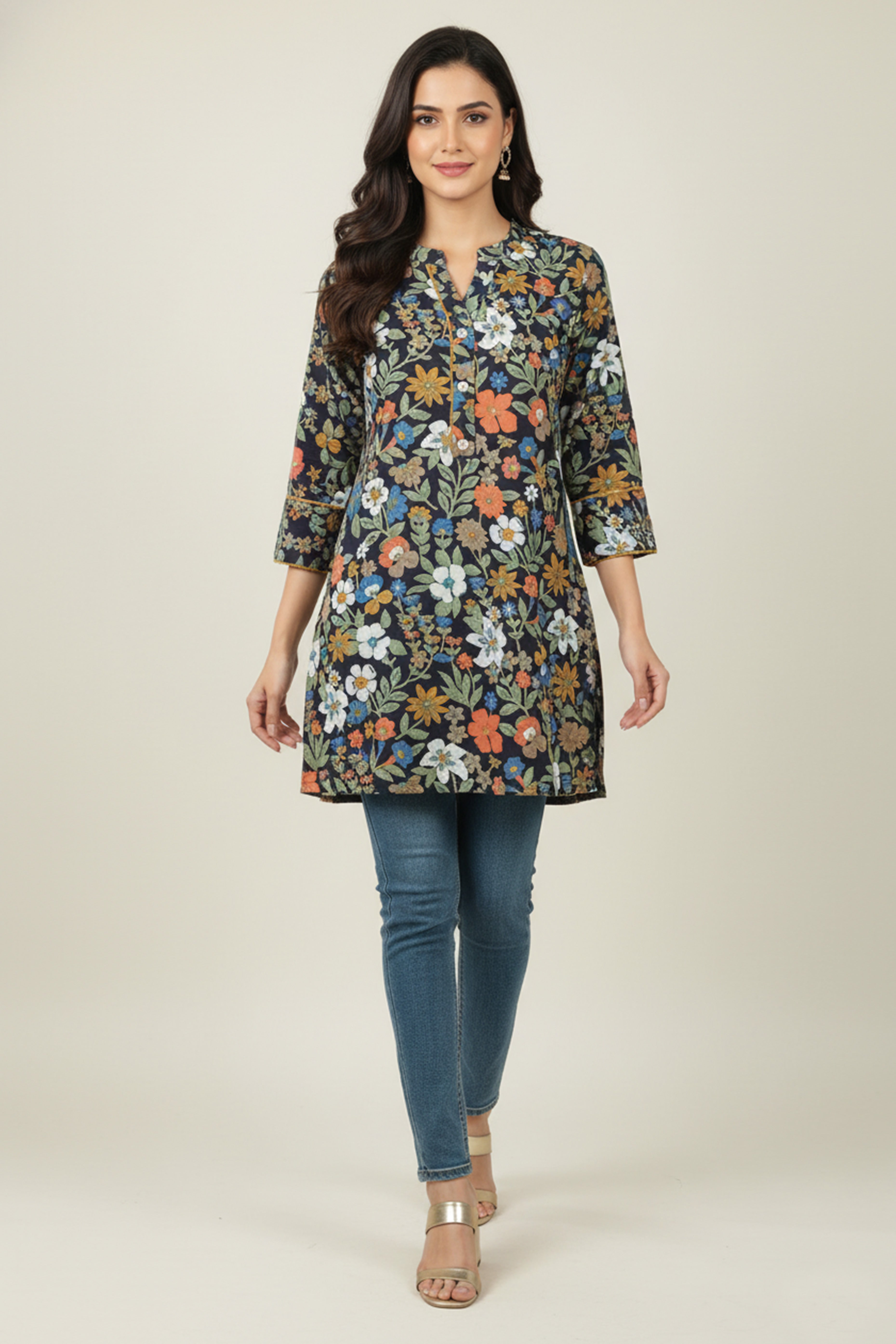 Blue Floral Printed Rayon Kurti Offering a Blend of Comfort and Ethnic Style