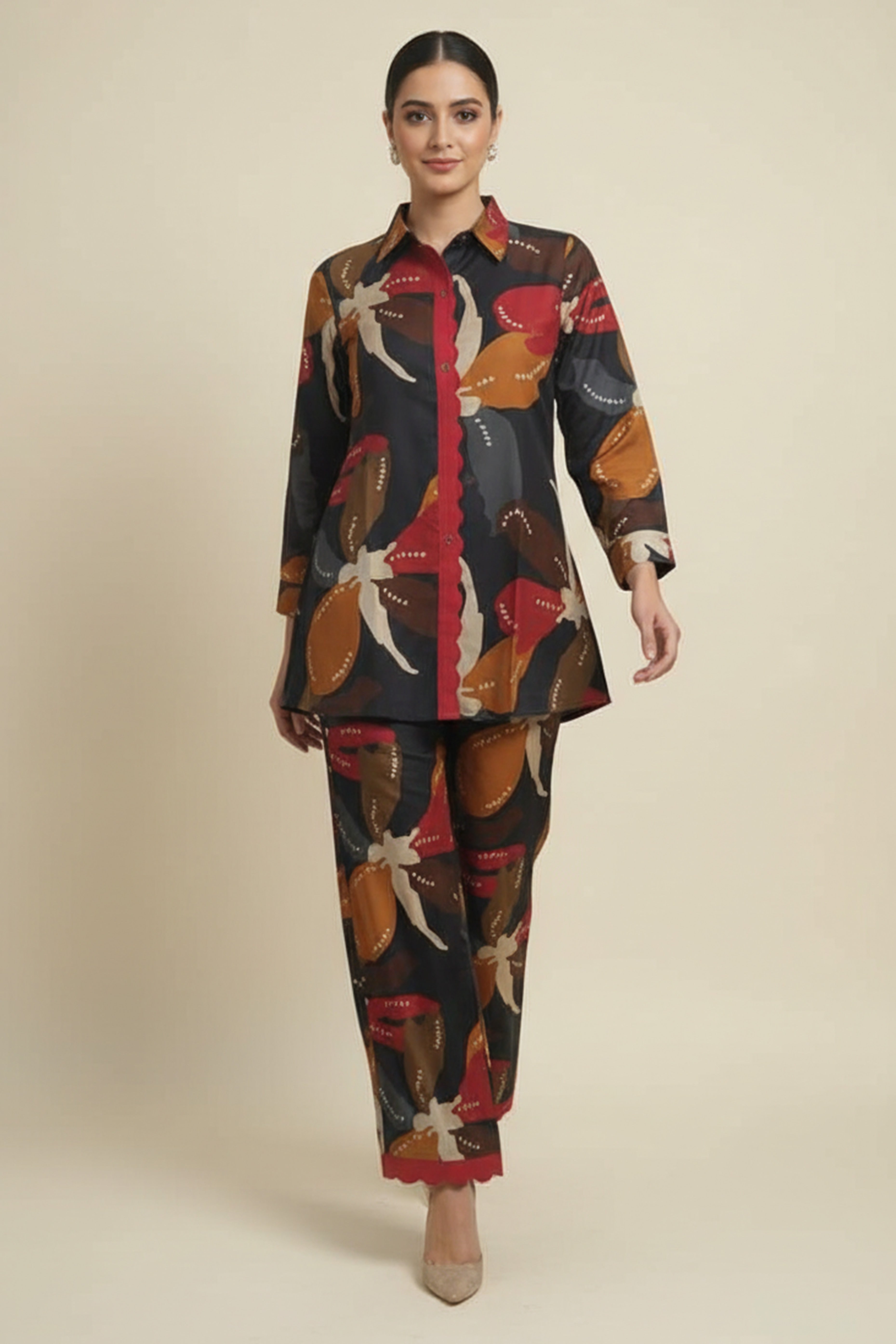 Blue Stylish Floral Printed Viscose Shirt Top and Bottom Set for a Chic and Comfortable Look