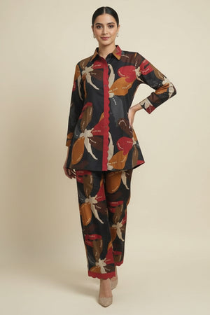 Blue Stylish Floral Printed Viscose Shirt Top and Bottom Set for a Chic and Comfortable Look