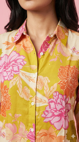 Multicolor Floral Printed Muslin Straight Shirt Top