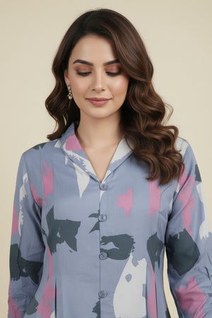 Blue Claret Artistry Viscose Shirt and Bottom Ensemble