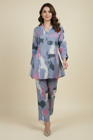 Blue Claret Artistry Viscose Shirt and Bottom Ensemble