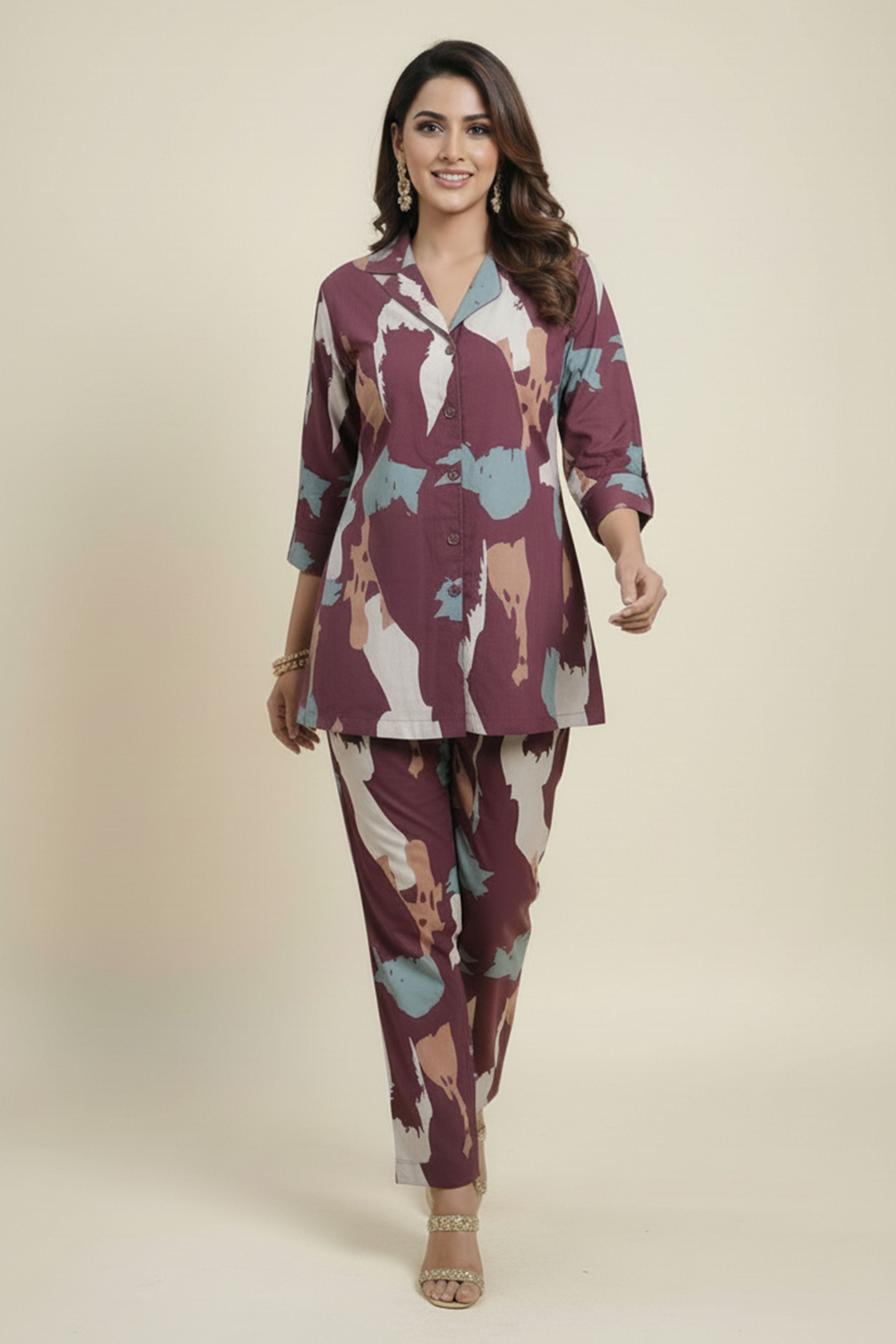 Burgundy Claret Artistry Viscose Shirt and Bottom Ensemble