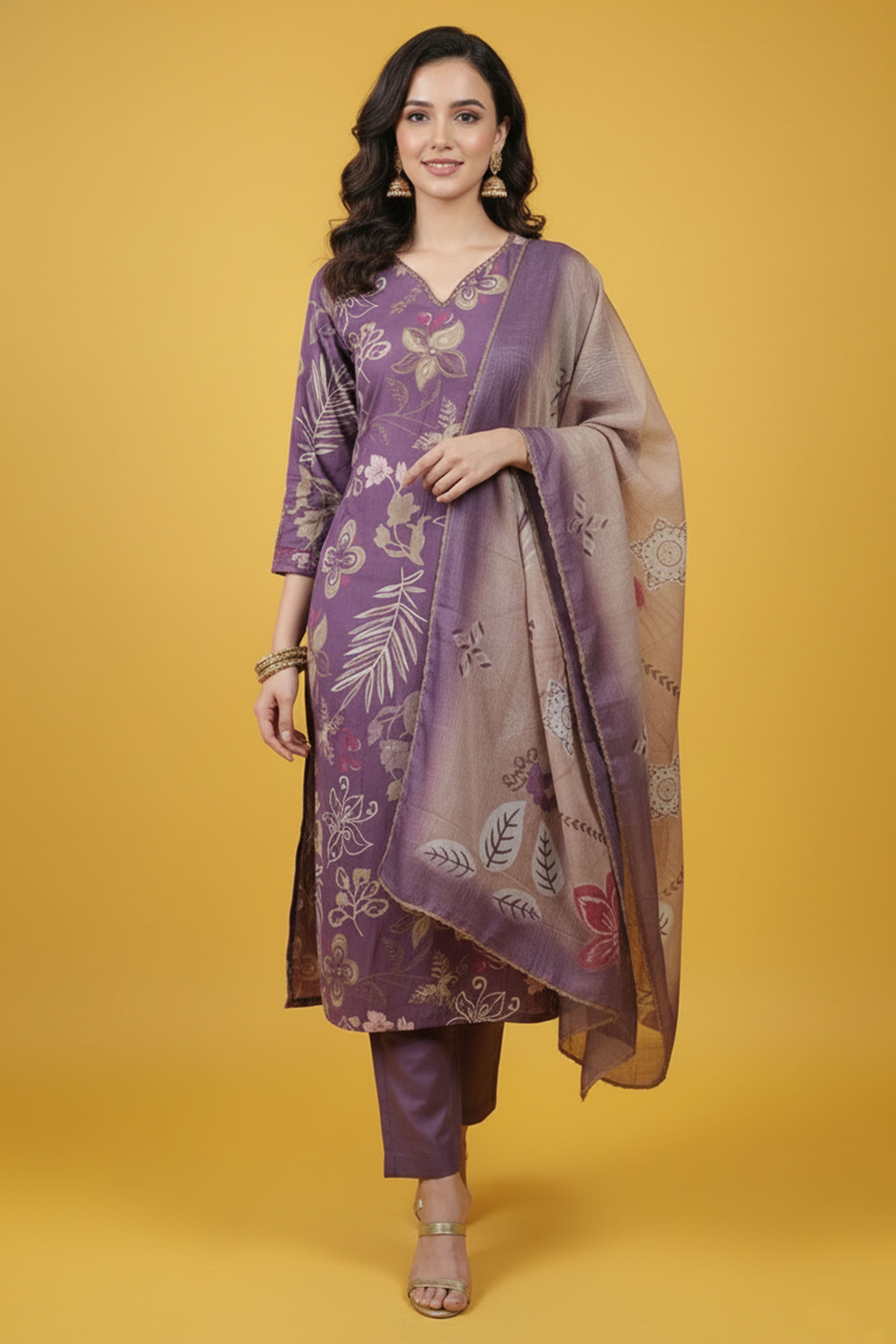 Lavender Classic Viscose Blend Straight Cut Salwar Suit Showcasing Elegant Floral Prints for Women