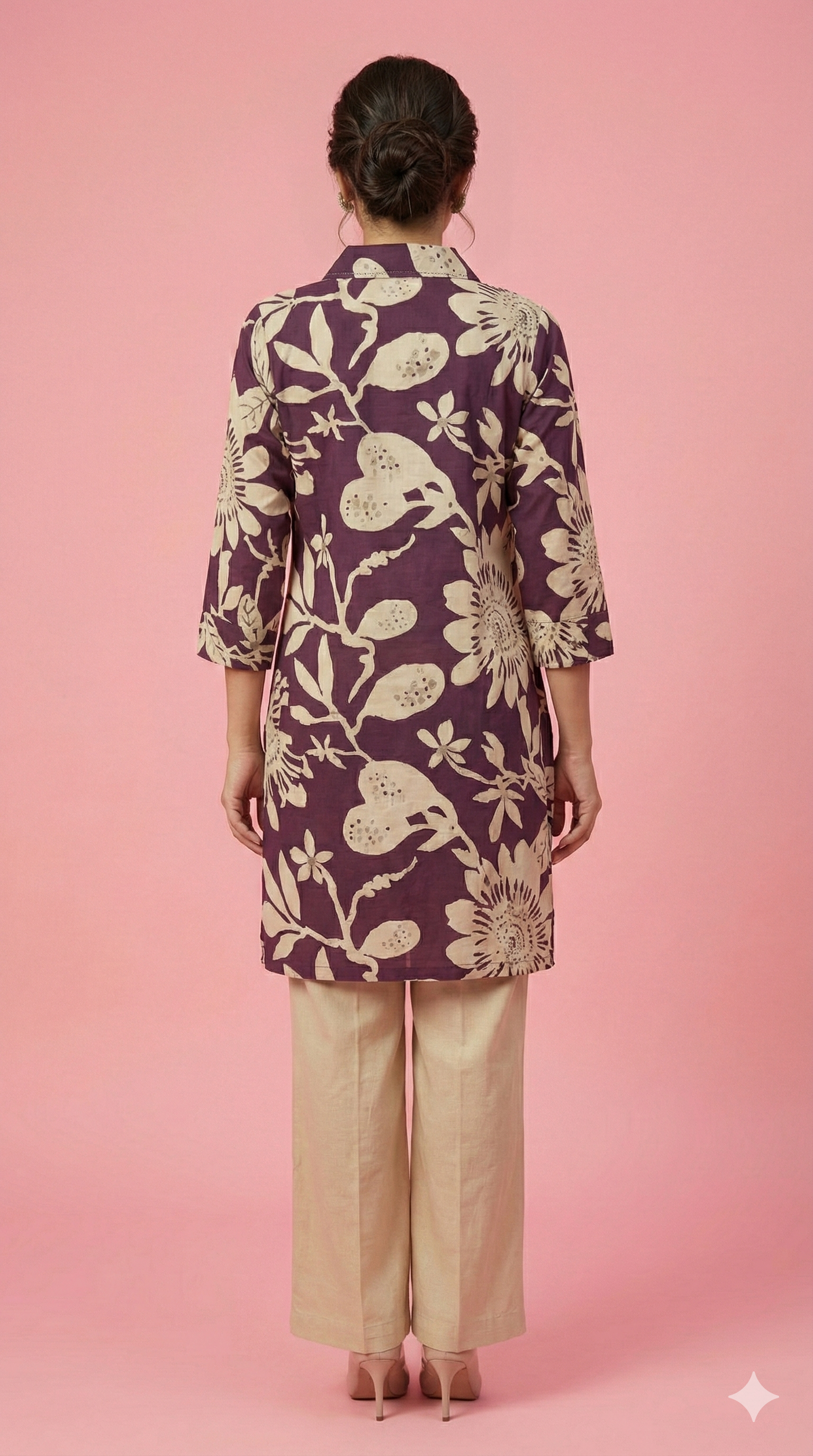 Purple Angrakha Overlap Kurta Floral Printed Muslin Co Ord Set Party Wear