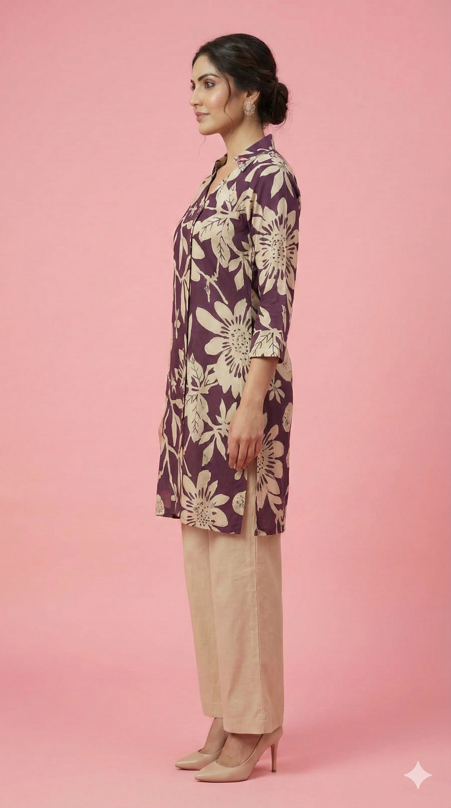 Purple Angrakha Overlap Kurta Floral Printed Muslin Co Ord Set Party Wear