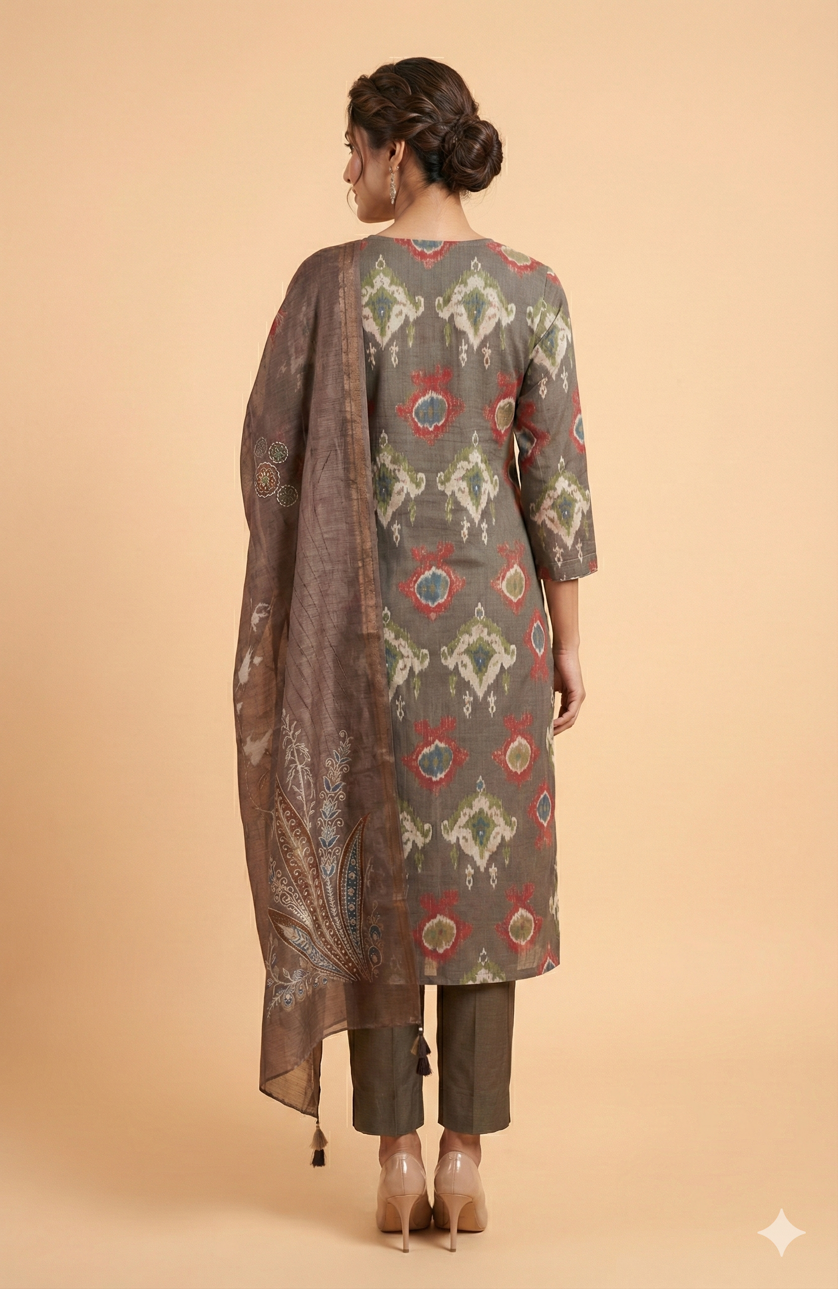 Grey Ikkat Printed Viscose Straight Fit Salwar Suit for a Stylish Ethnic Look