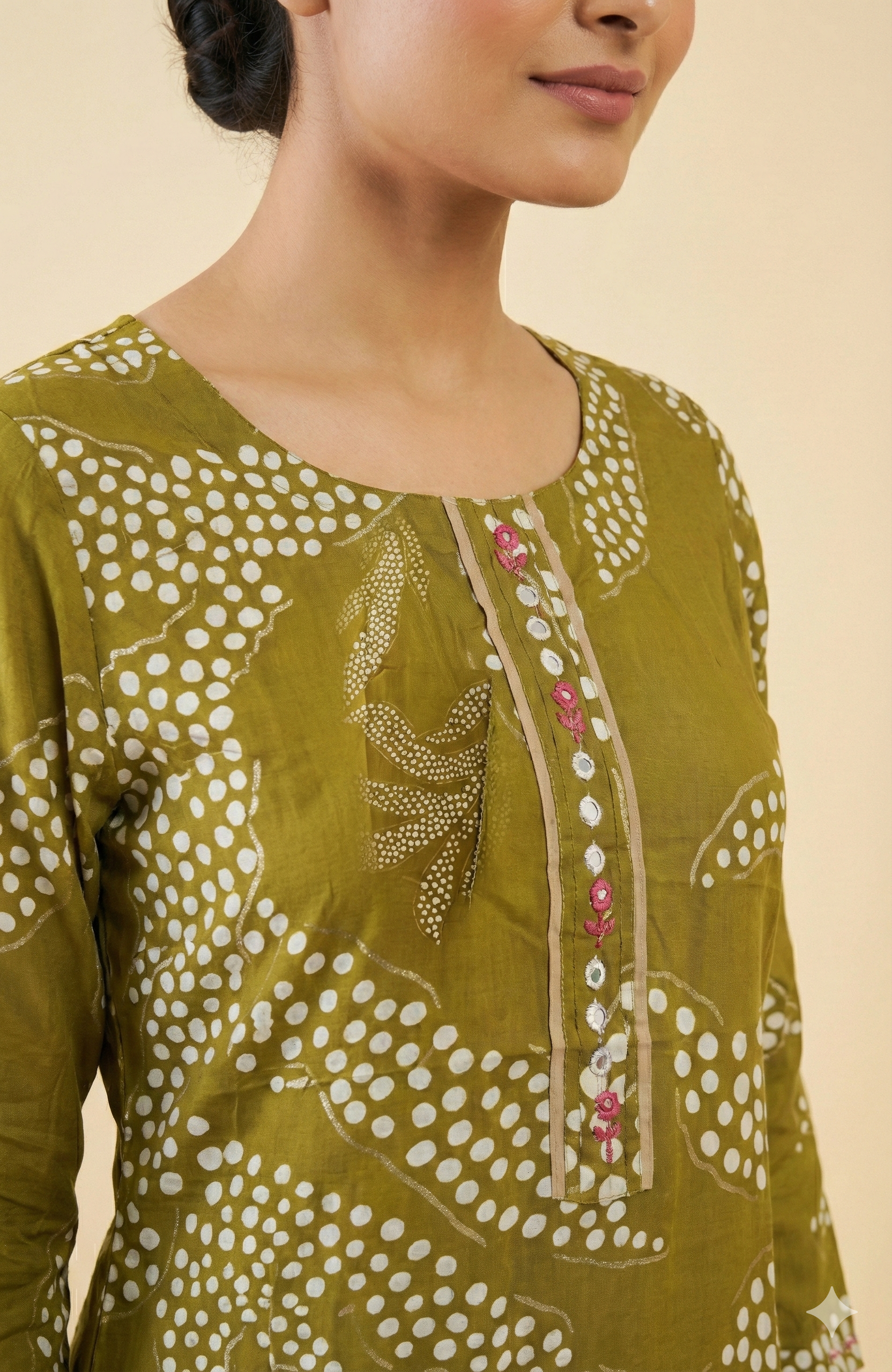 Mehendi Green Rayon Straight Cut Salwar Suit With Minimal Polka Dot Design