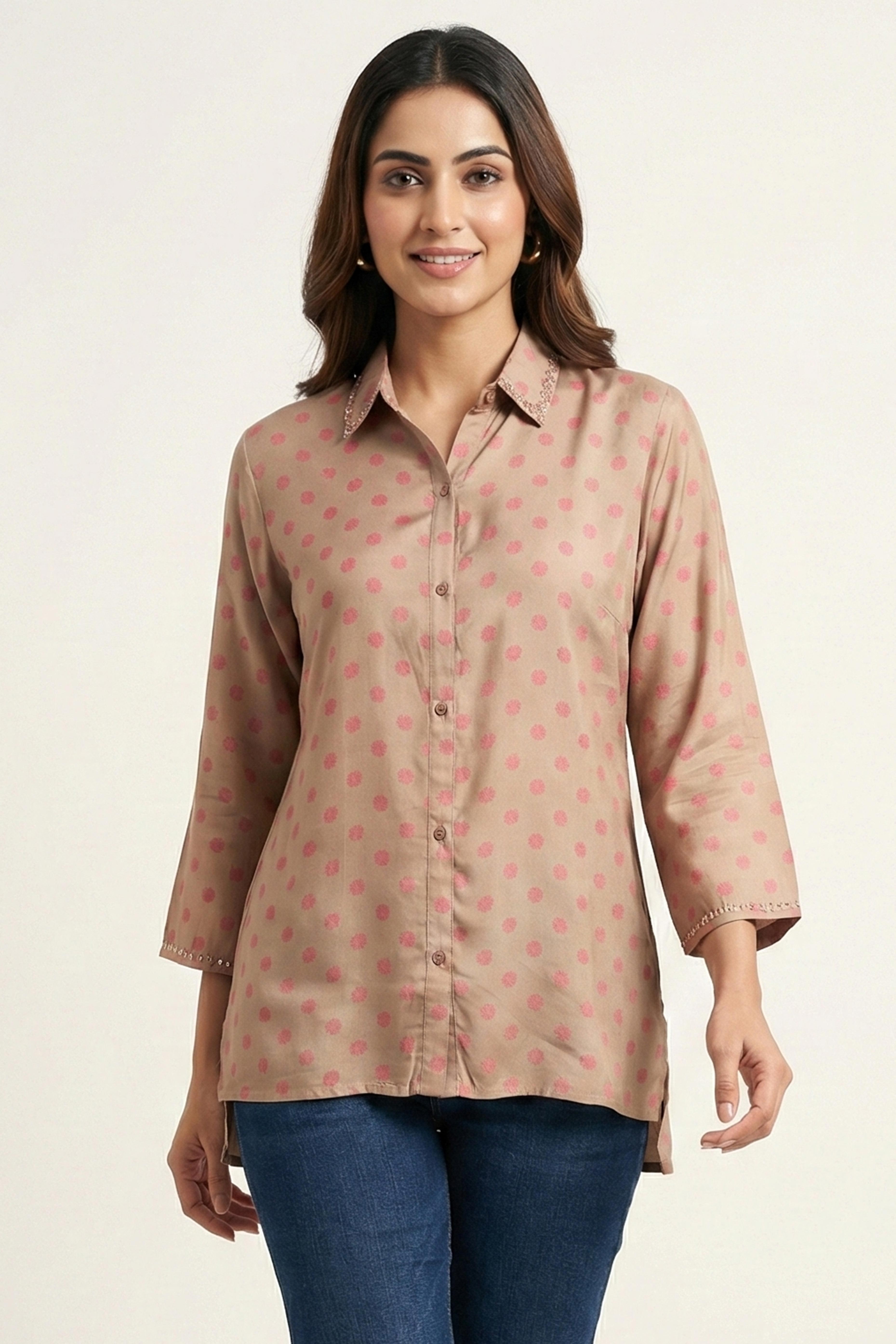 Chikoo Floral Printed Straight Muslin Shirt Top Perfect for Chic Daily Outfits