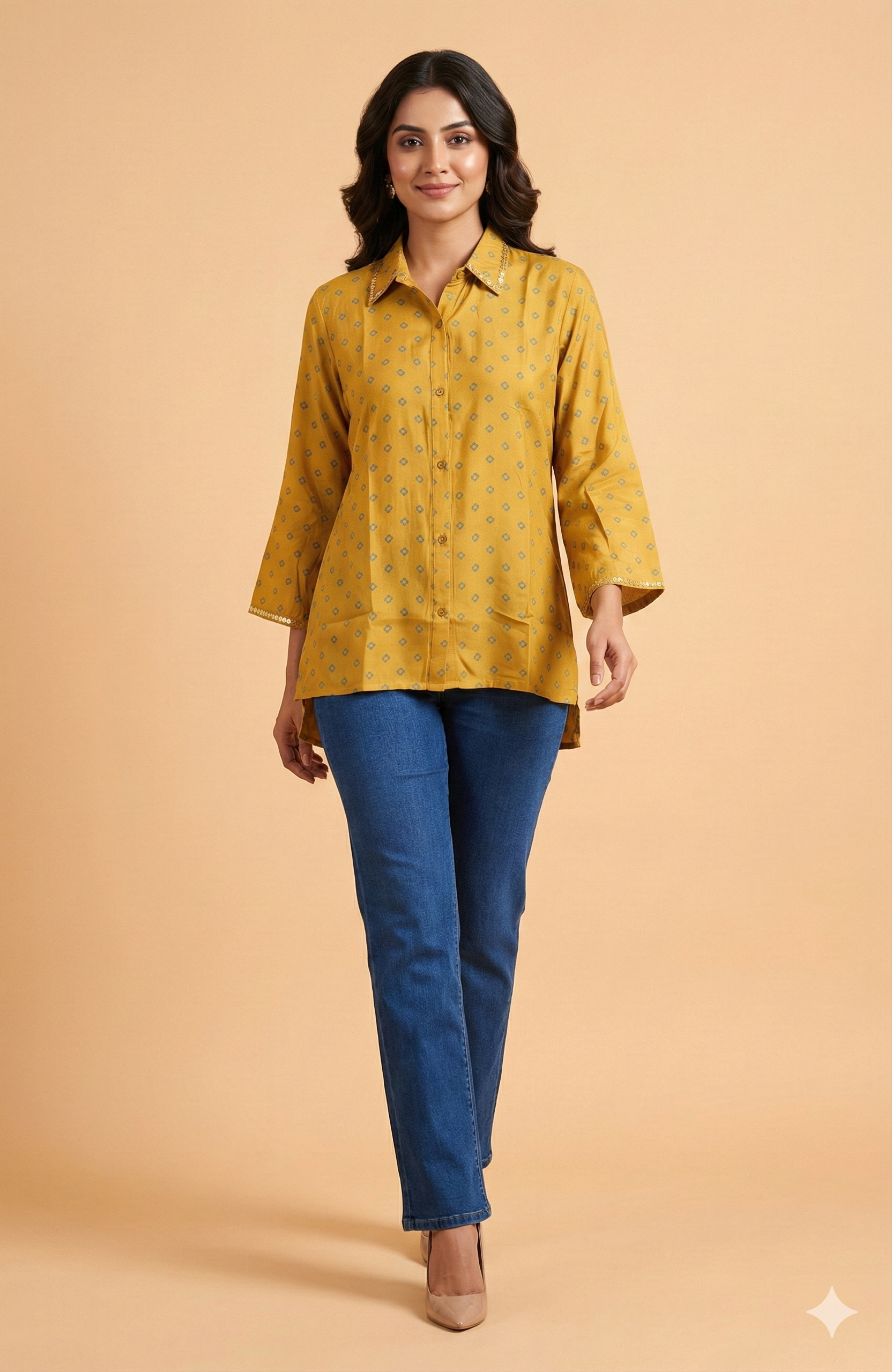 Yellow Floral Printed Straight Muslin Shirt Top Perfect for Chic Daily Outfits