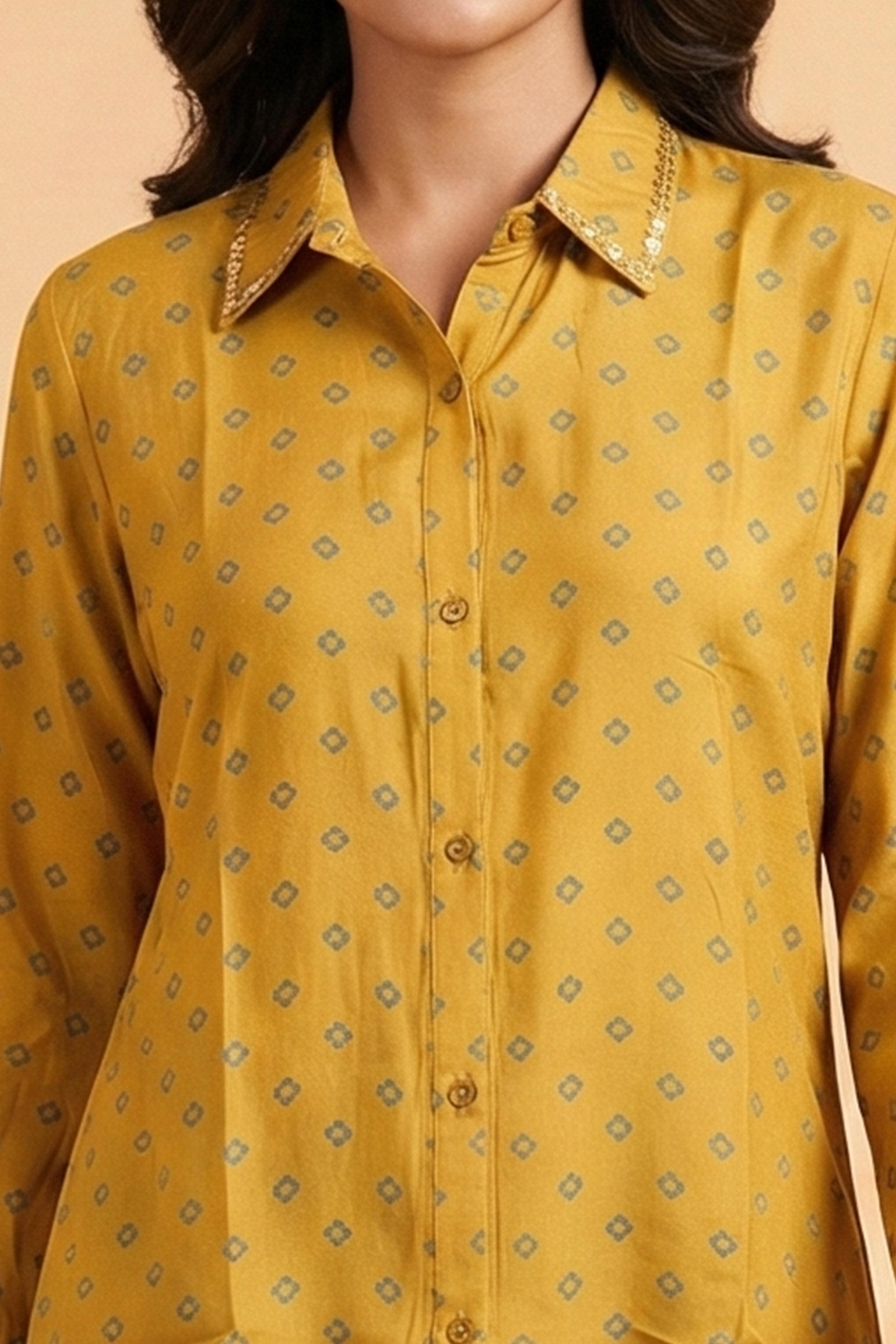 Yellow Floral Printed Straight Muslin Shirt Top Perfect for Chic Daily Outfits