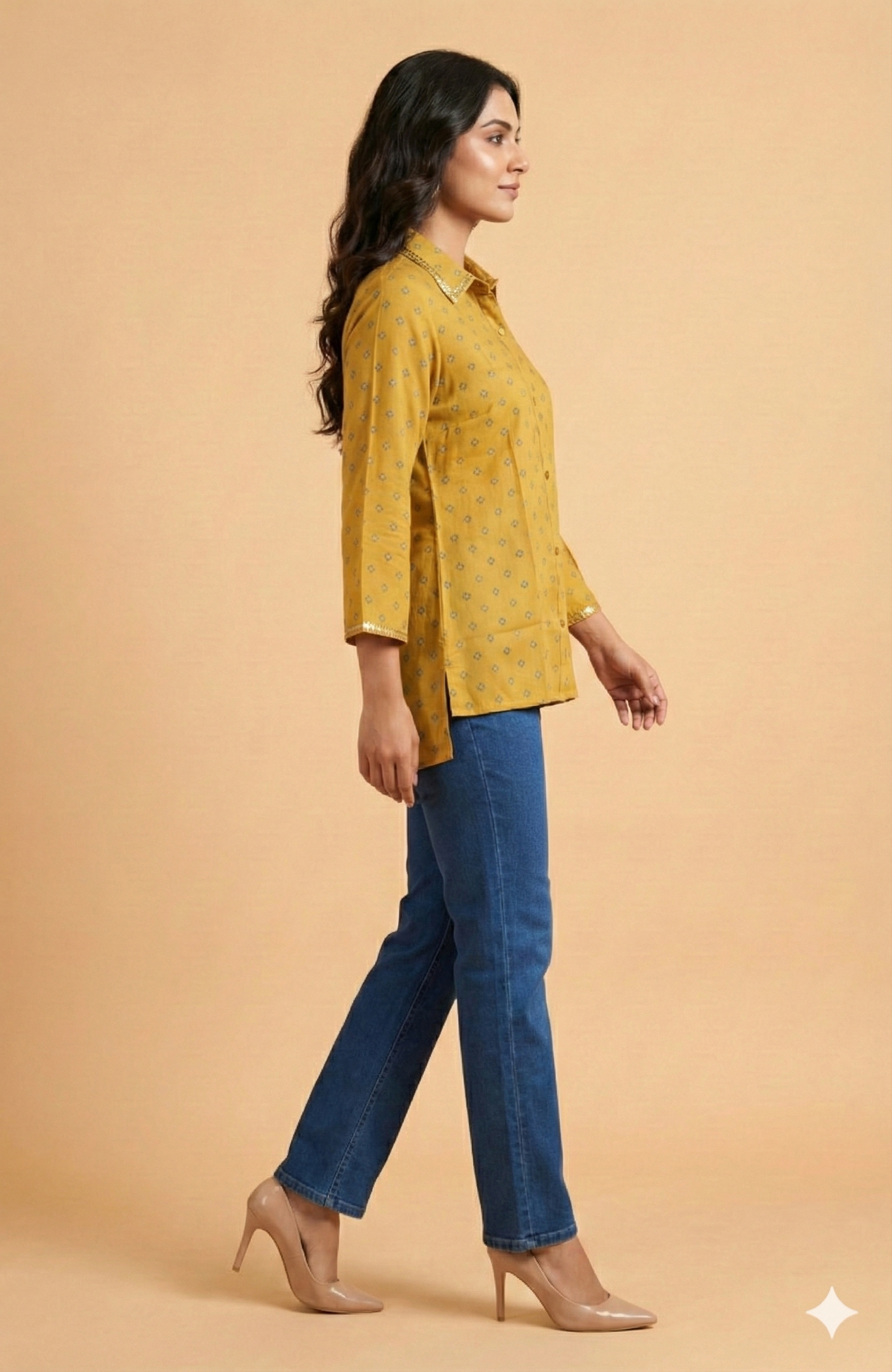 Yellow Floral Printed Straight Muslin Shirt Top Perfect for Chic Daily Outfits