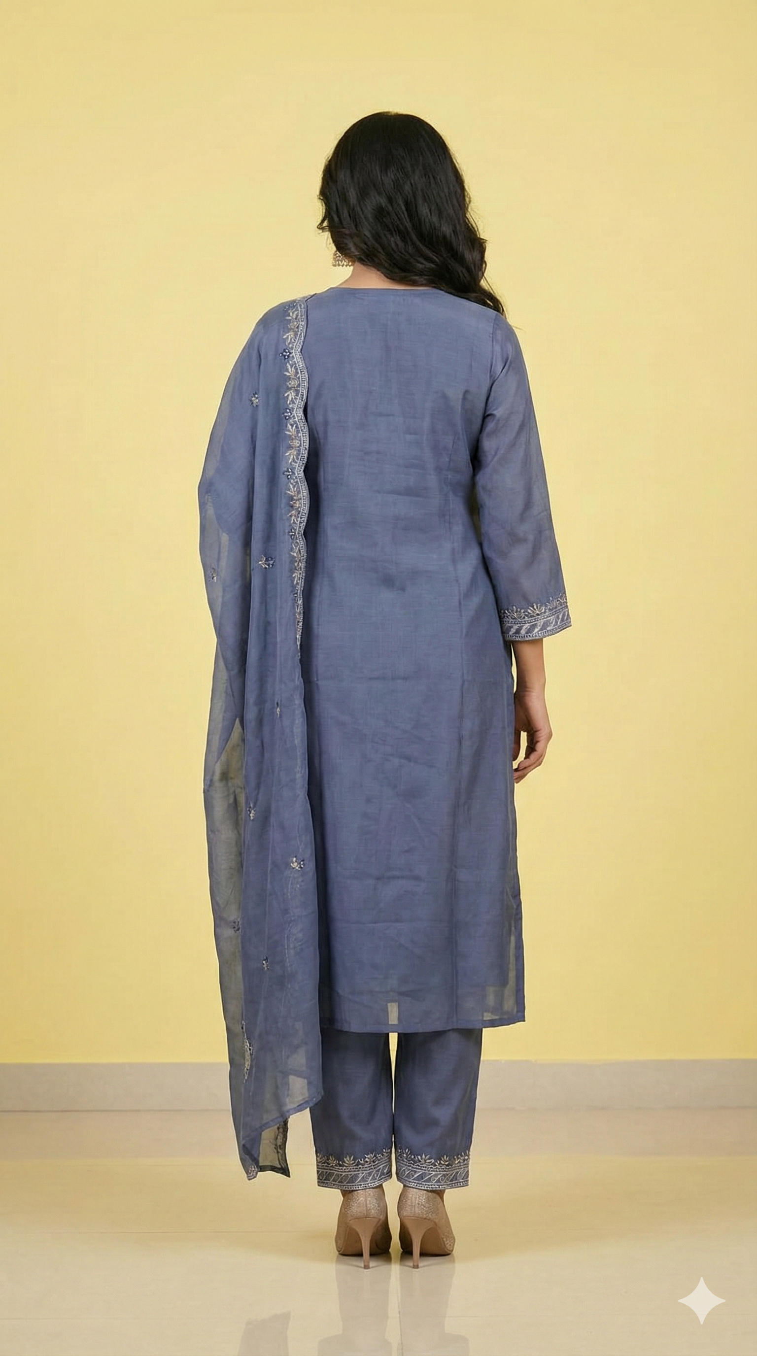 Lavender Grey Designer Chanderi Salwar Suit Featuring Intricate Floral Embroidery