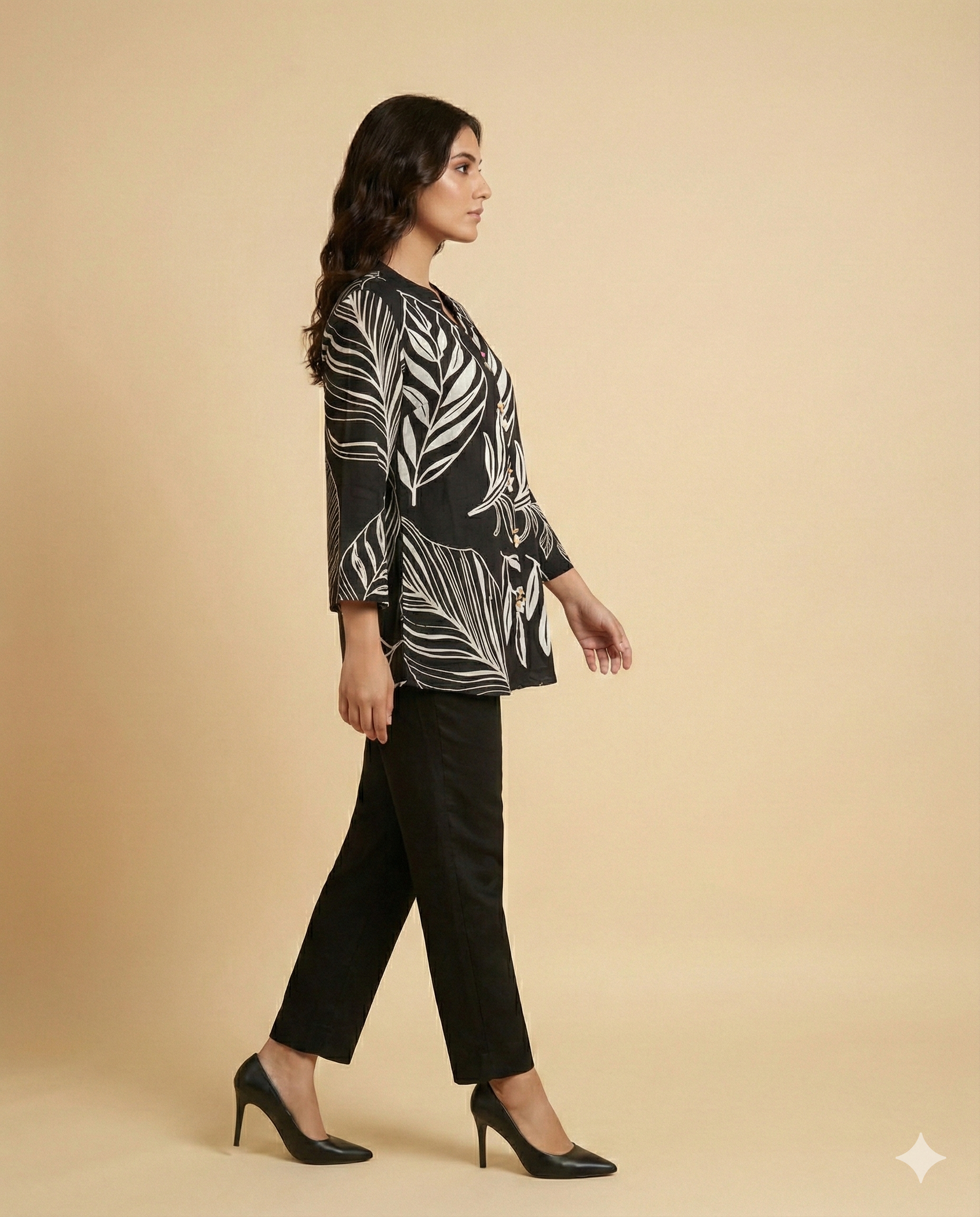 Black Floral Print Rayon Shirt and Bottom Set Ideal for Daily Wear and Casual Outings