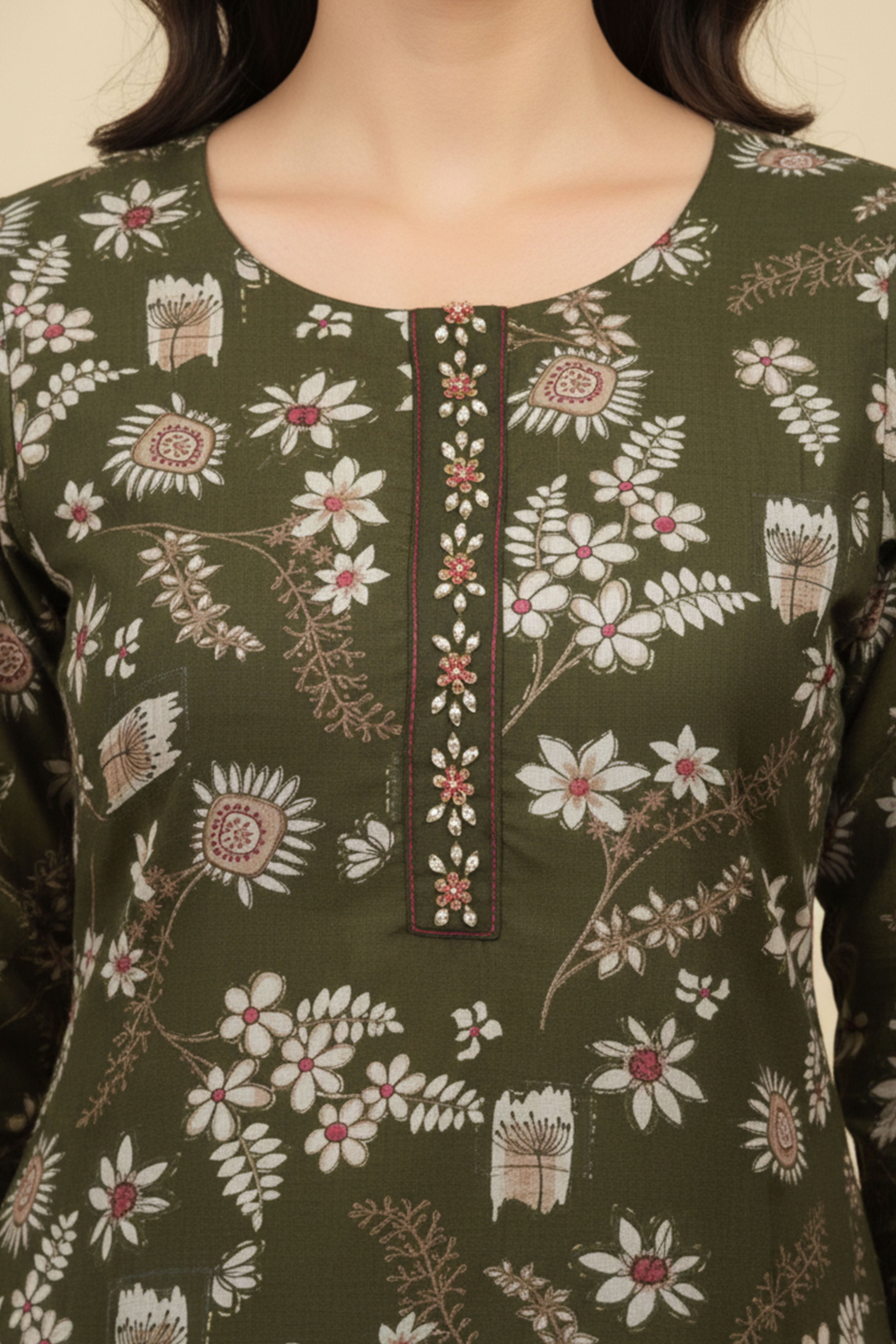 Green Straight Cut Viscose Salwar Suit with Charming Floral Patterns