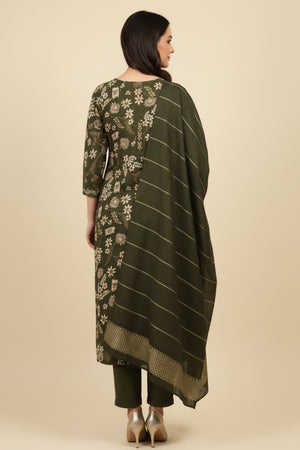 Green Straight Cut Viscose Salwar Suit with Charming Floral Patterns
