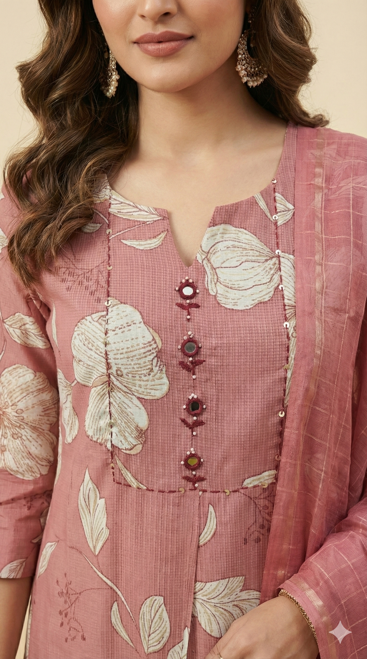 Pink Floral Print Viscose A Line Salwar Suit Comfortable Ethnic Essential