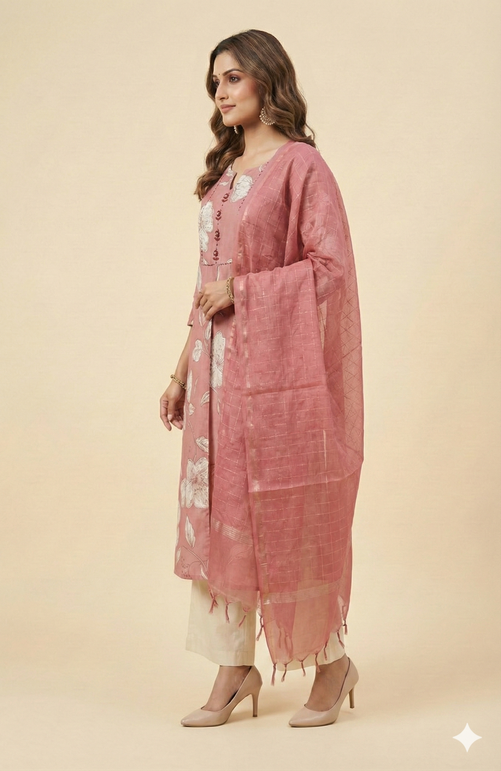 Pink Floral Print Viscose A Line Salwar Suit Comfortable Ethnic Essential