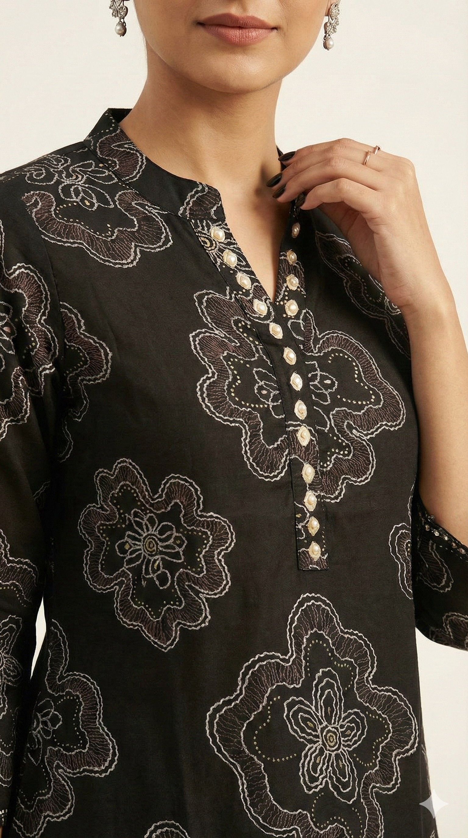 Black Contemporary Floral Printed Viscose Straight Cut Top & Bottom Set