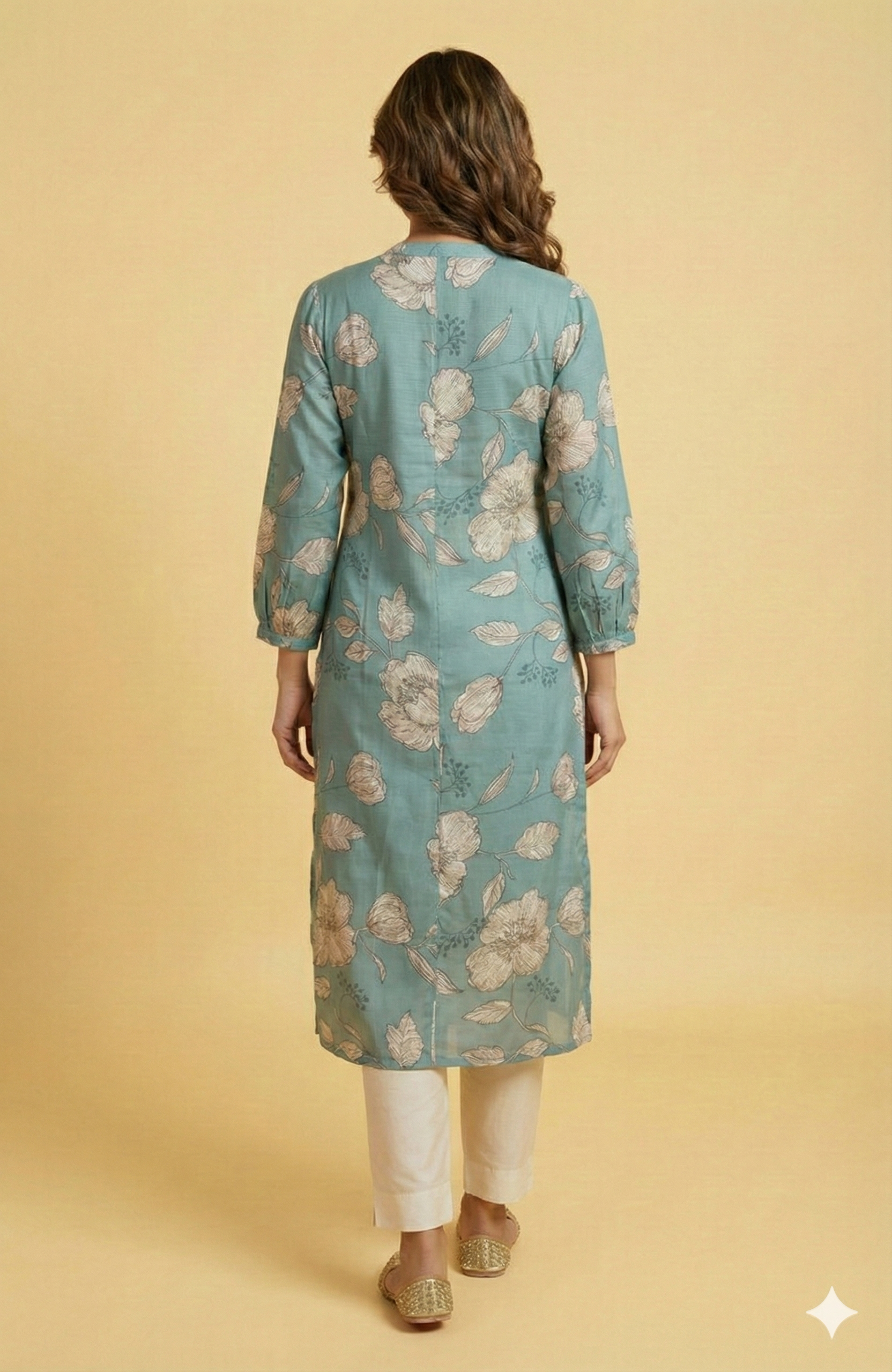 Sky Blue Lightweight Viscose Straight-Cut Top & Bottom Set with Floral Design