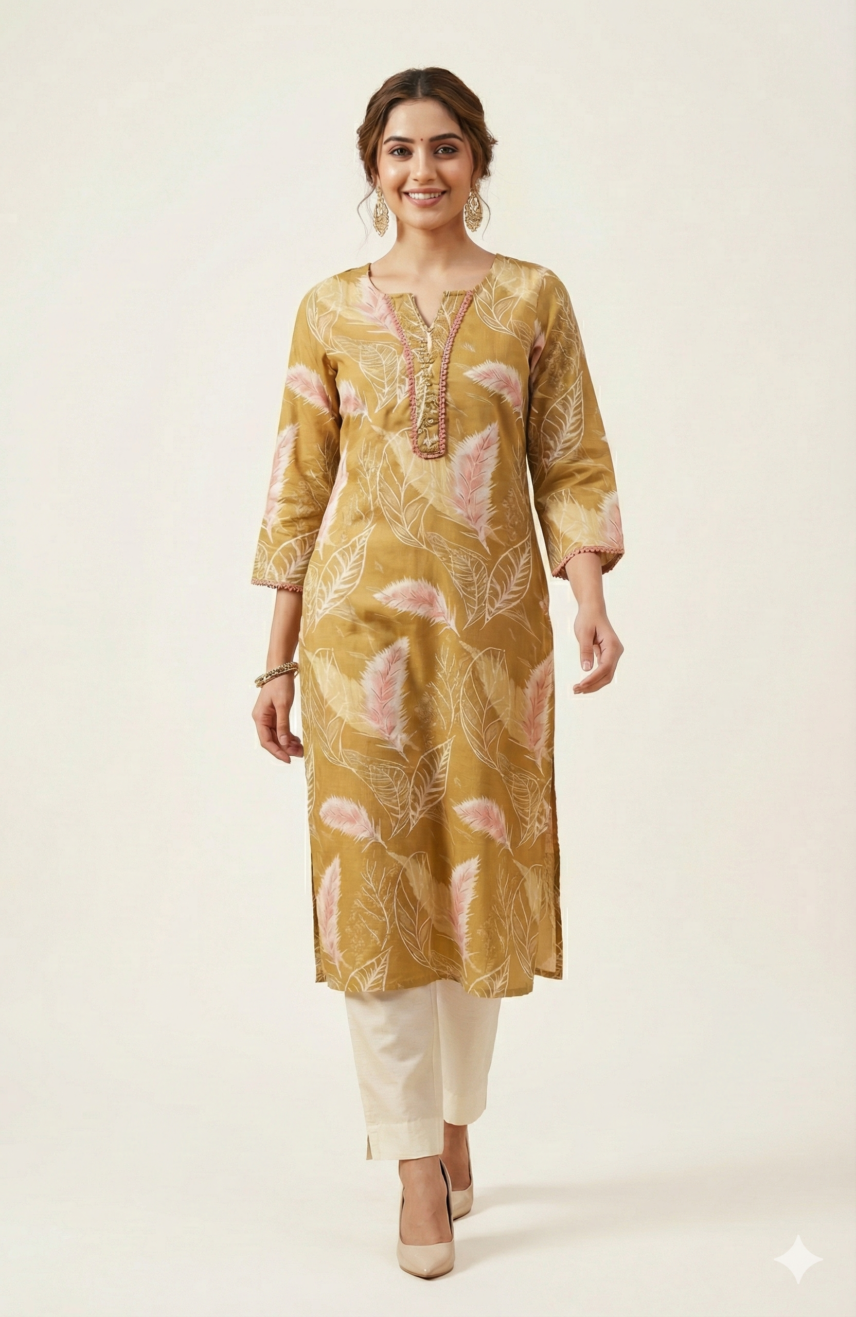 Green Floral Print Viscose Blend Straight-Fit Kurti for Comfortable Casual Styling