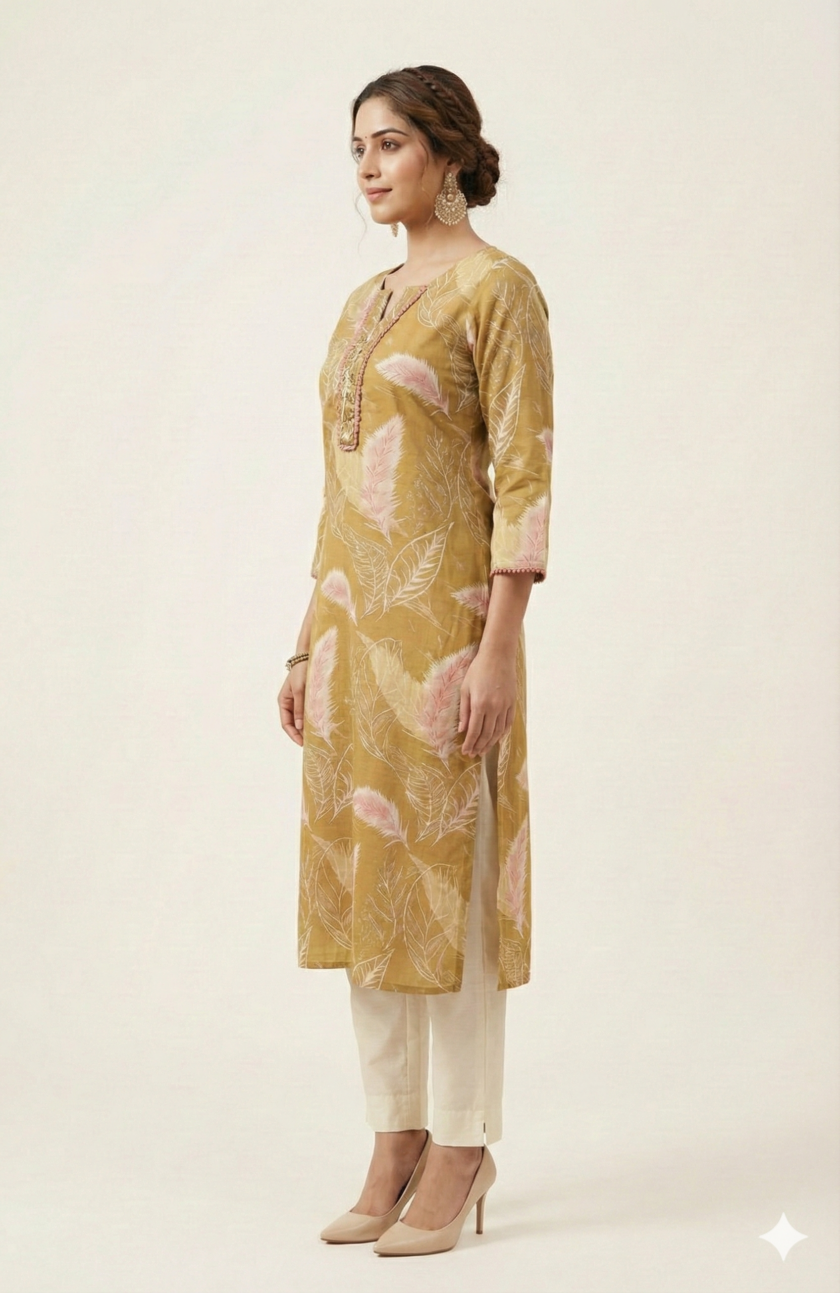 Green Floral Print Viscose Blend Straight-Fit Kurti for Comfortable Casual Styling
