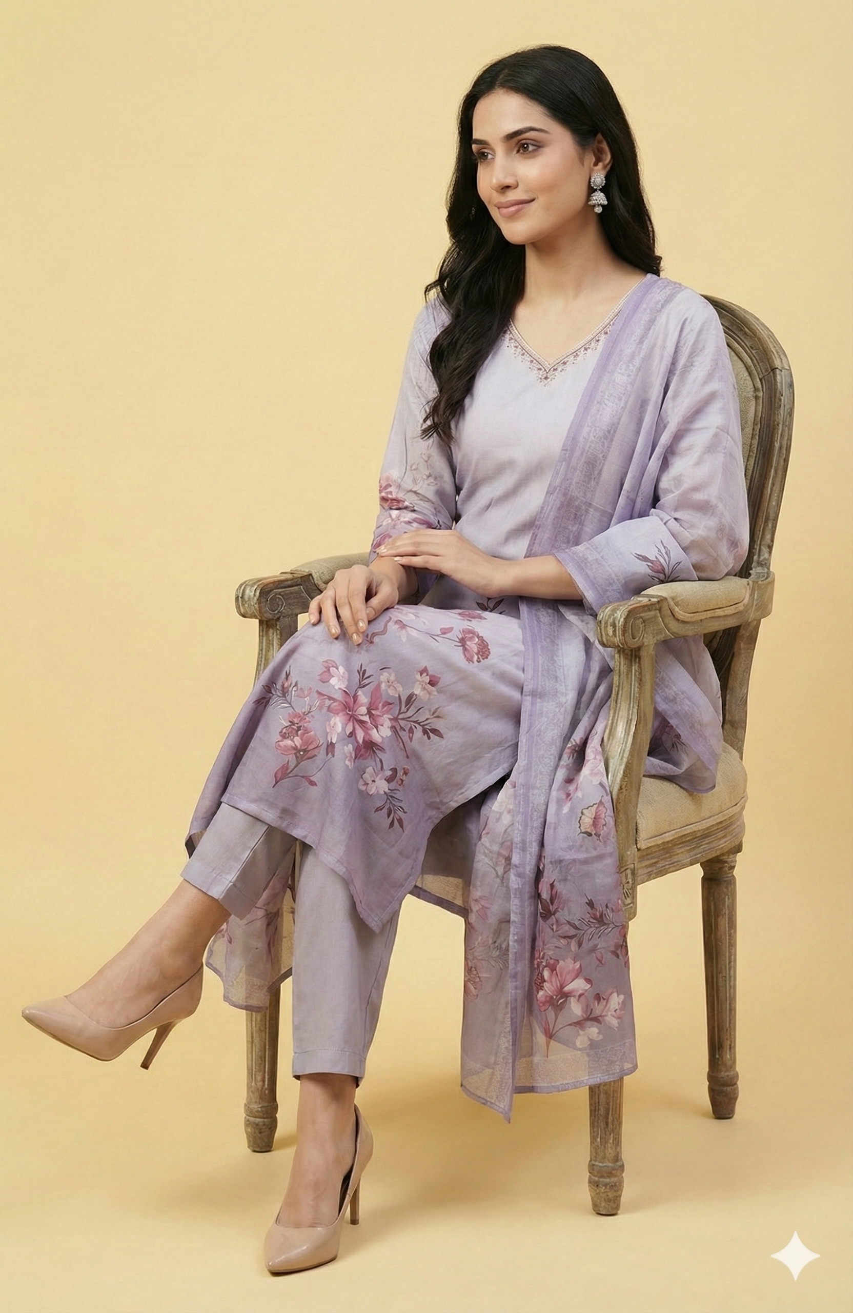 Lavender Floral Printed Muslin Straight-Cut Salwar Suit Perfect for Festive Occasions