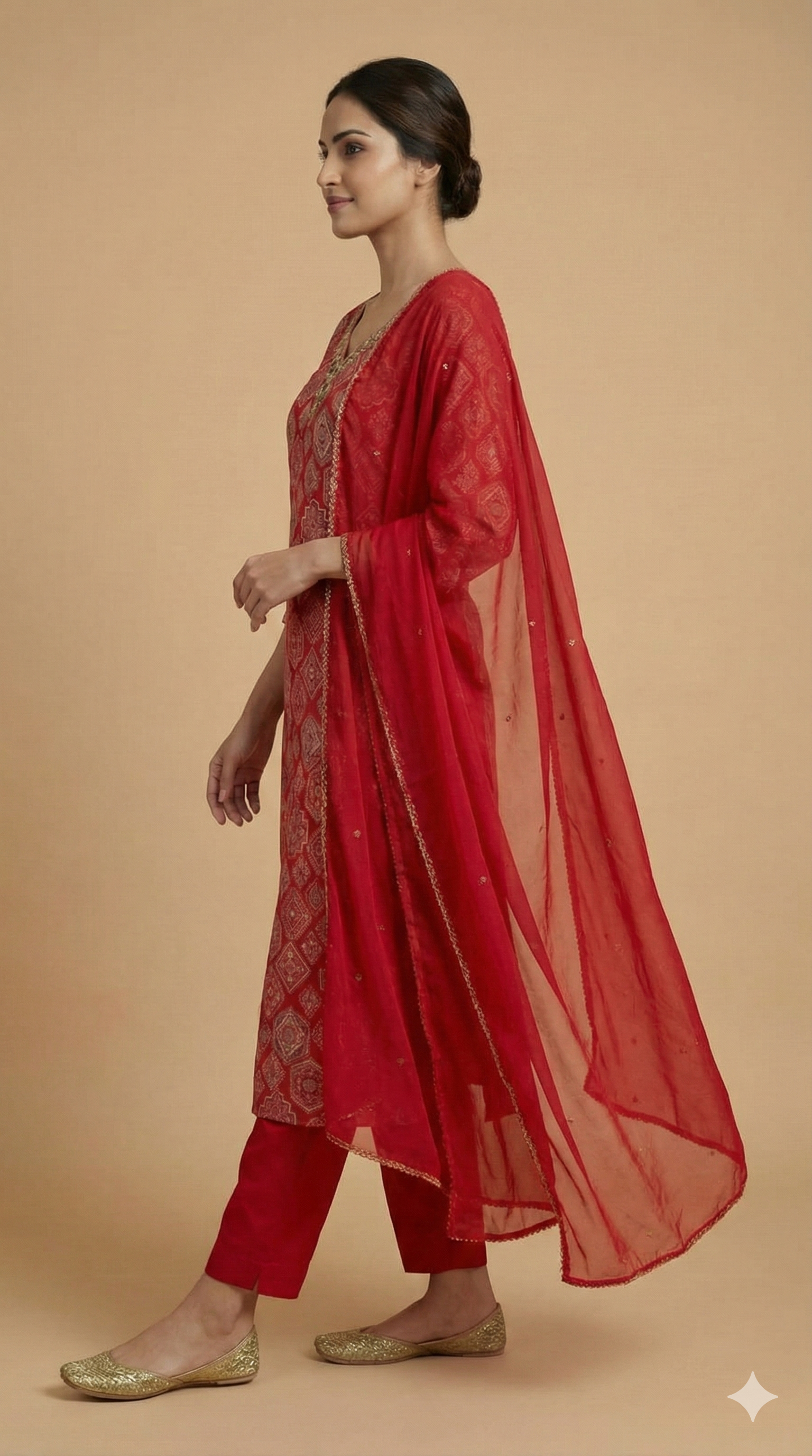 Red Geometric Foil Printed Viscose Straight-Cut Salwar Suit Perfect for Festive Wear