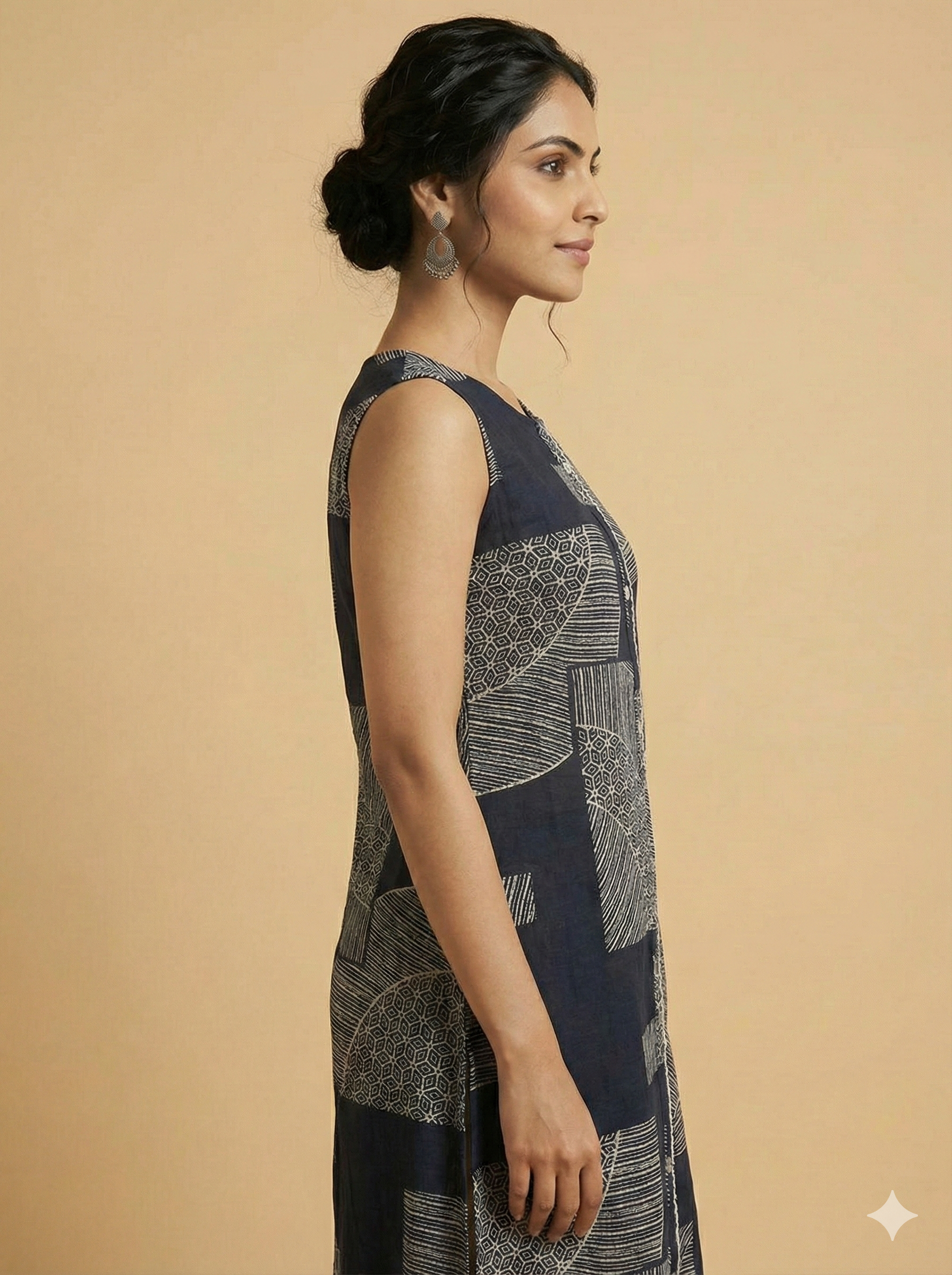 Blue Geometric Patterned Rayon Two-Piece Set Offering a Chic and Trendy Casual Style