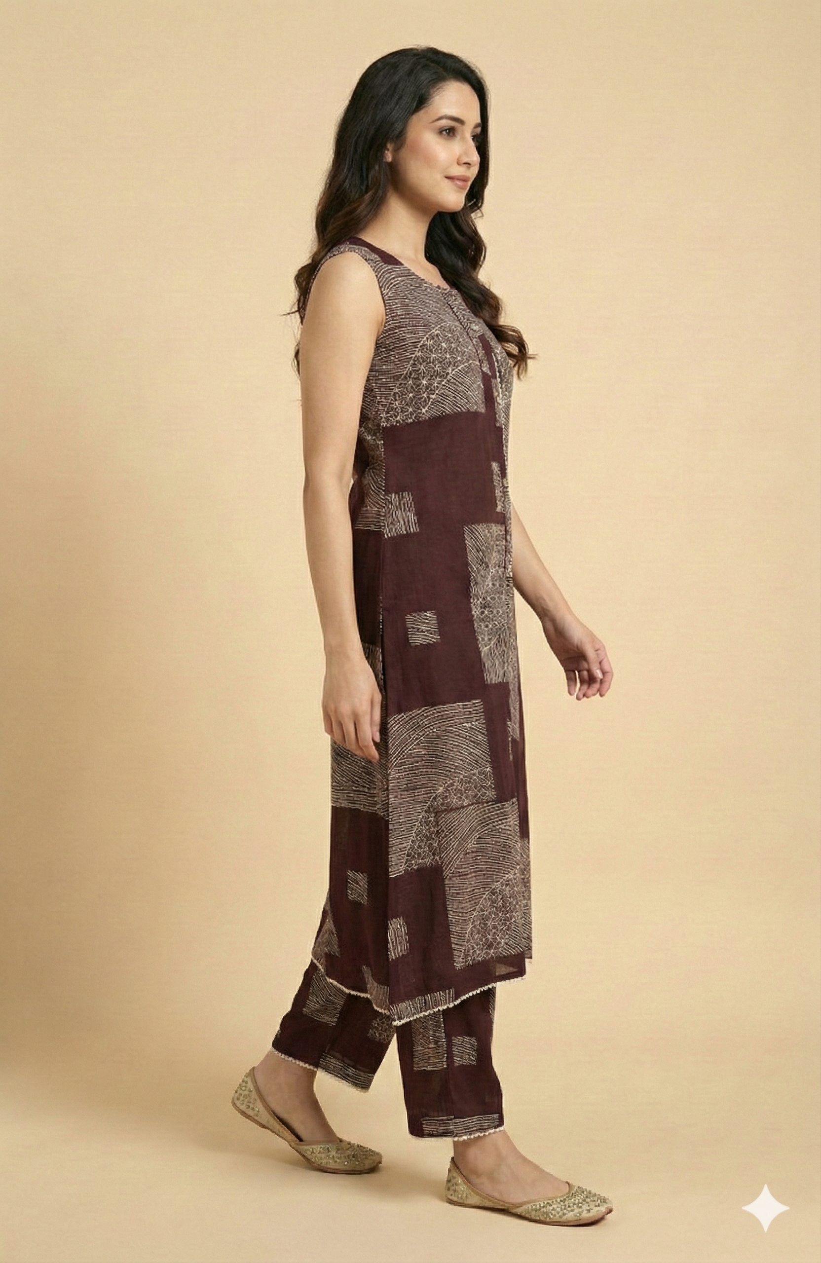 Wine Geometric Patterned Rayon Two-Piece Set Offering a Chic and Trendy Casual Style
