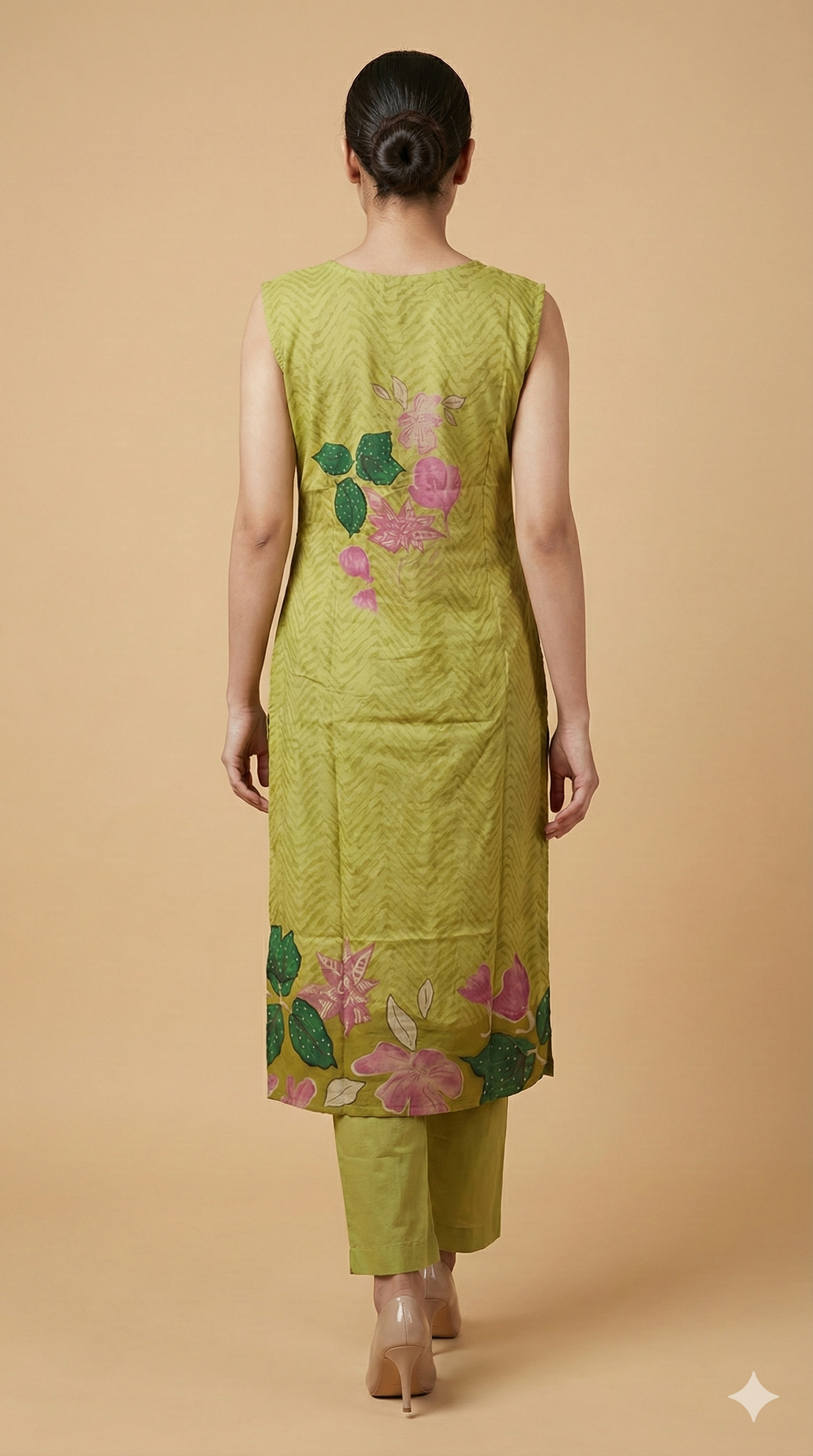 Green Pure Cotton Straight Cut Salwar Suit Showcasing Mirror Work and Graceful Floral Prints