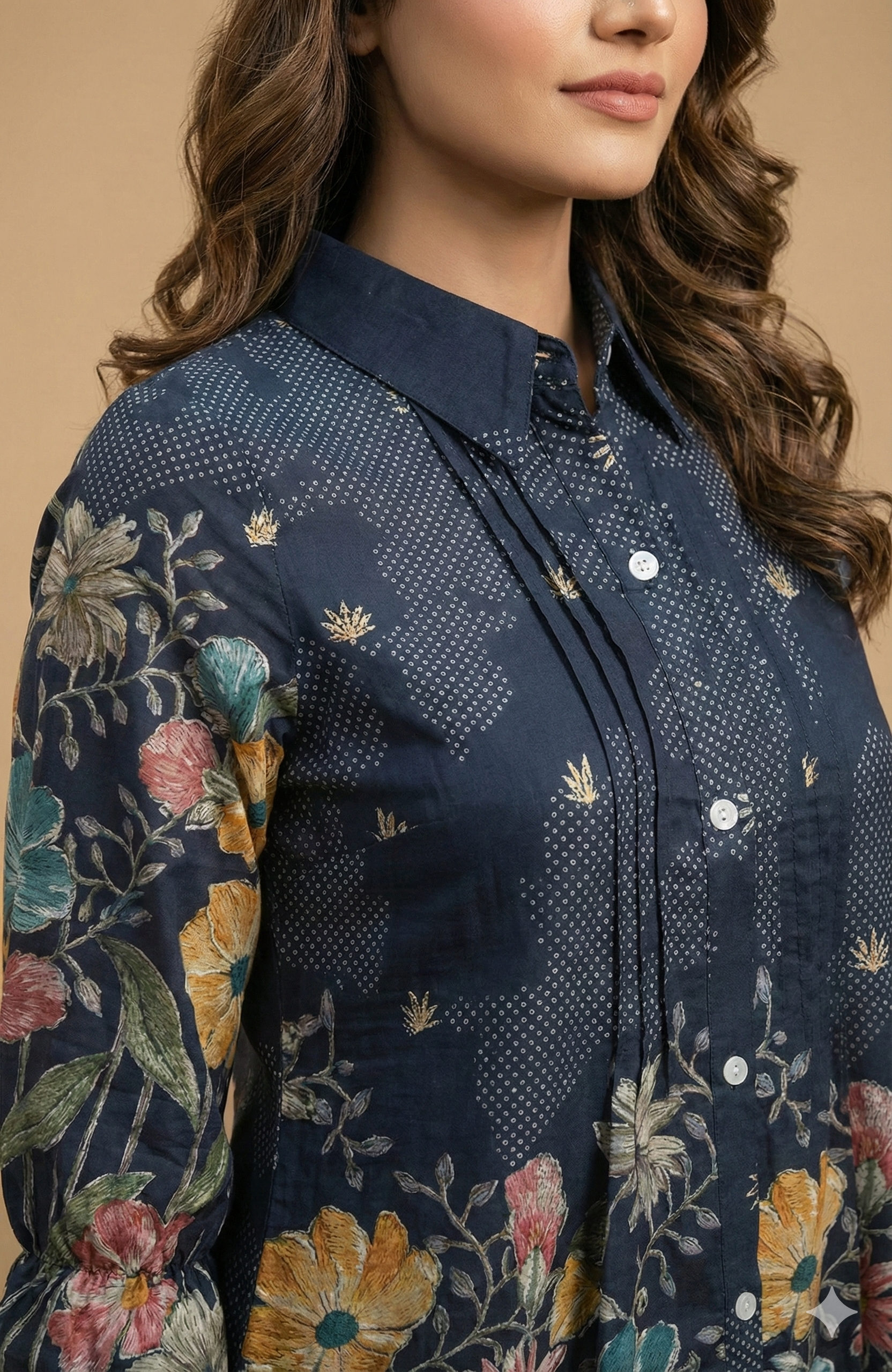 Blue Floral Printed Viscose Blend Co-ord Set Featuring a Stylish A-Line Top and Comfortable Bottoms