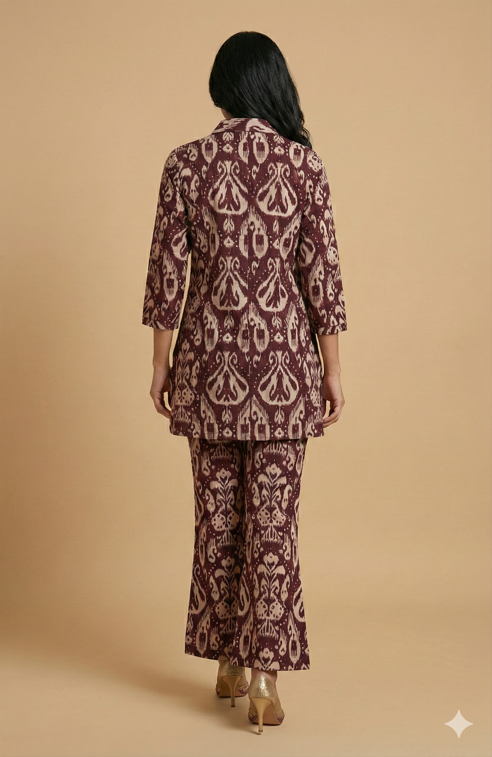 Wine Ikkat Printed Rayon Foil Straight-Fit Top and Bottom Pant for Stylish Casual Wear
