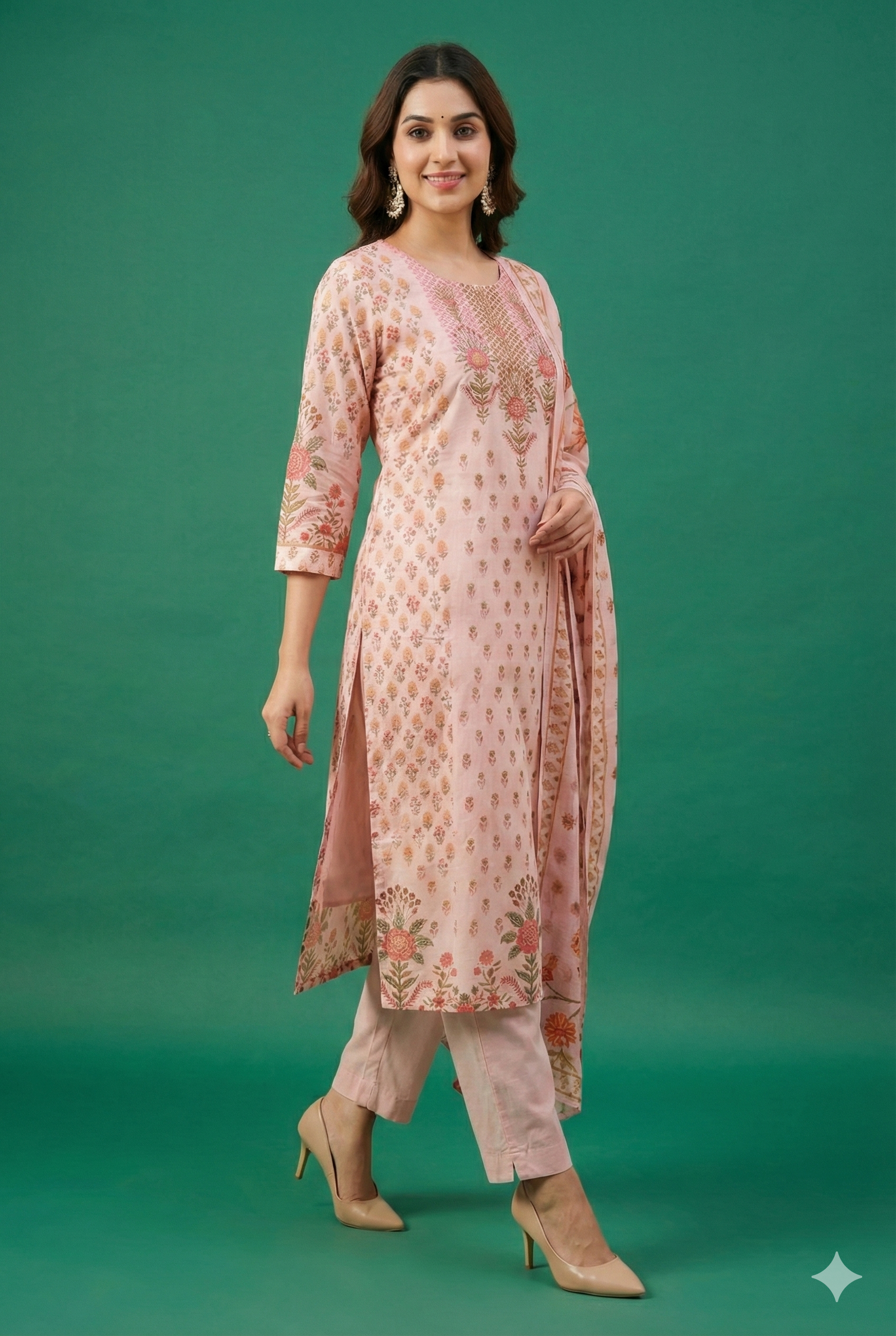 Baby Pink Floral Printed Muslin Straight Cut Salwar Suit for Casual to Festive Styling