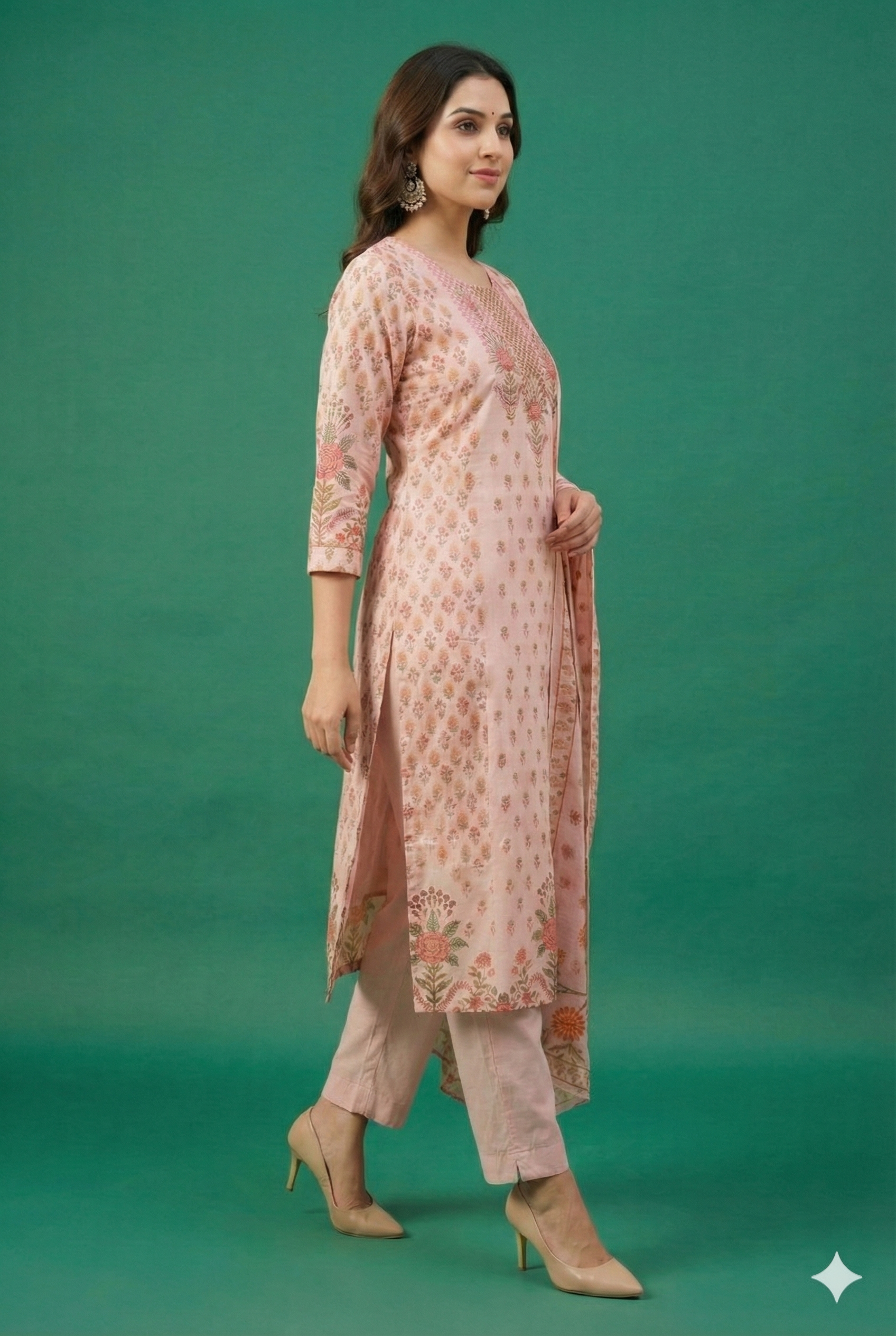 Baby Pink Floral Printed Muslin Straight Cut Salwar Suit for Casual to Festive Styling