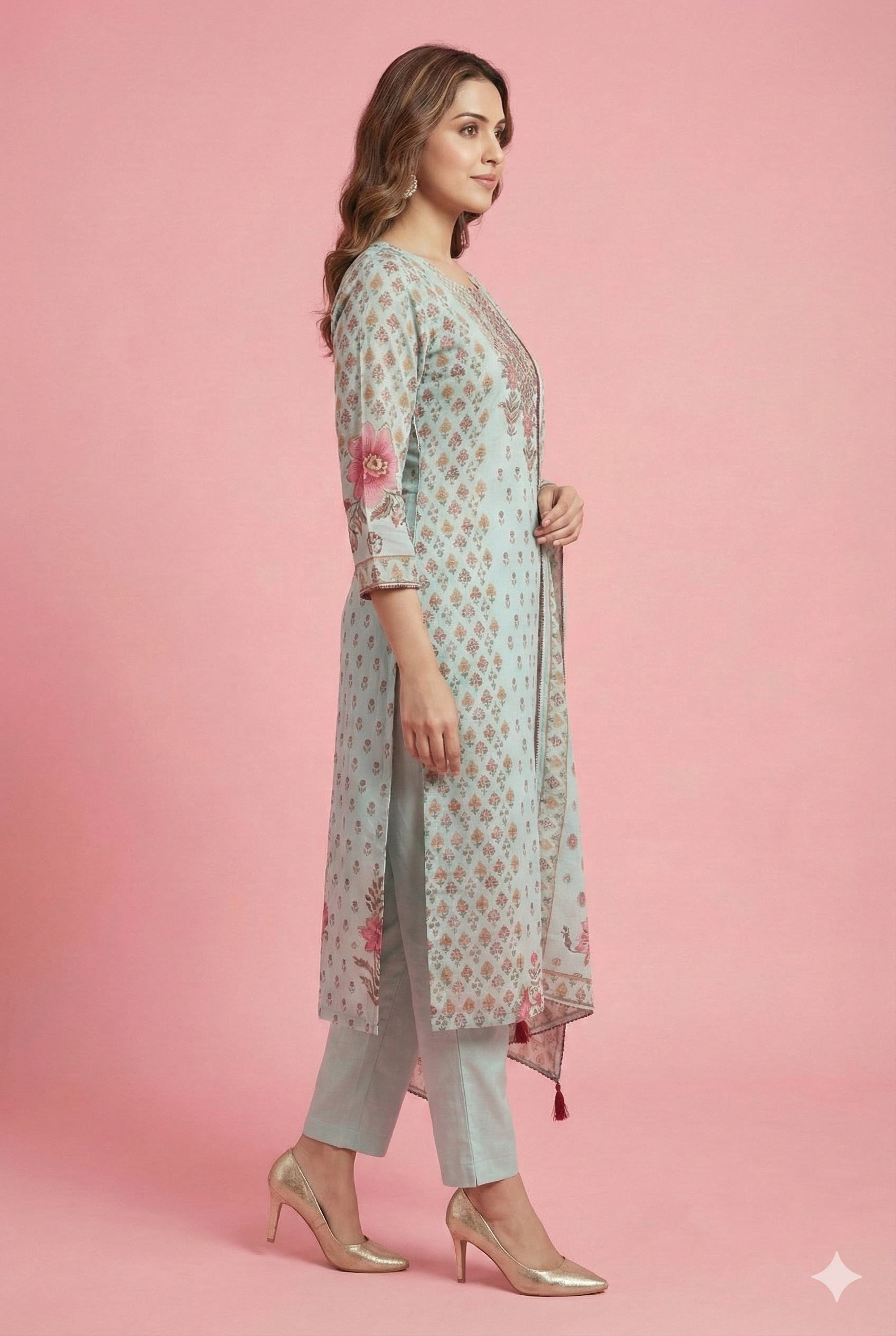 Sky Blue Floral Printed Muslin Straight Cut Salwar Suit for Casual to Festive Styling