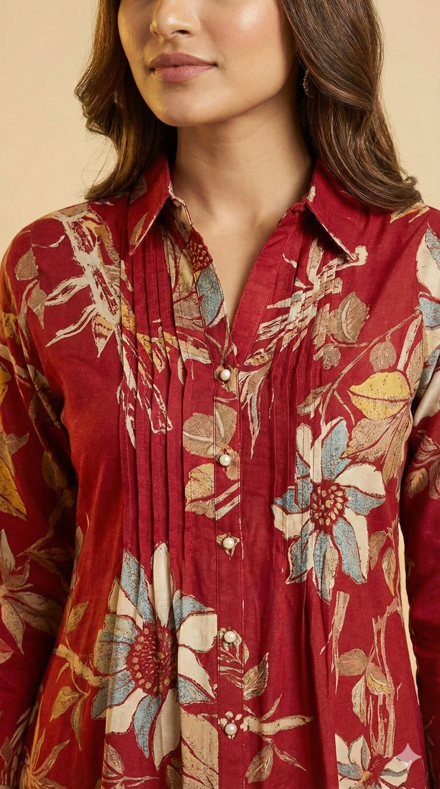 Elegant Red Floral Foil Printed Rayon Straight Cut Top with Matching Bottom Pant