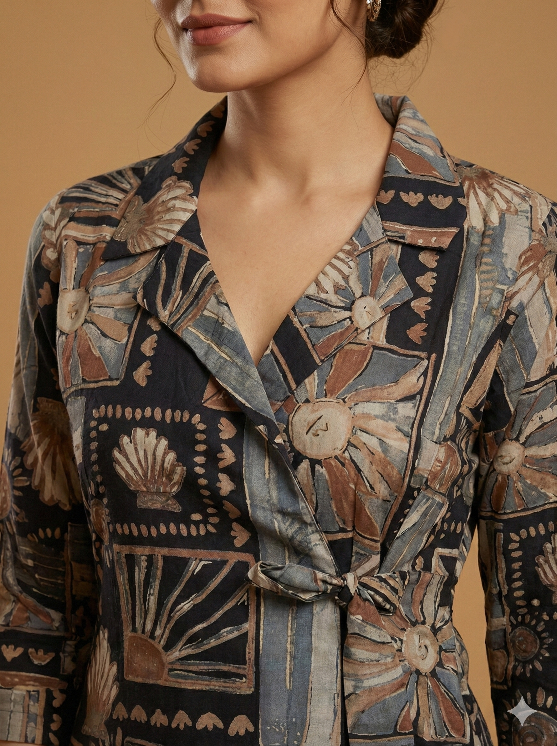 Premium Deep Navy Blue Floral Foil Printed Rayon Co-Ord Set Styled With A Shirt Collar Finish