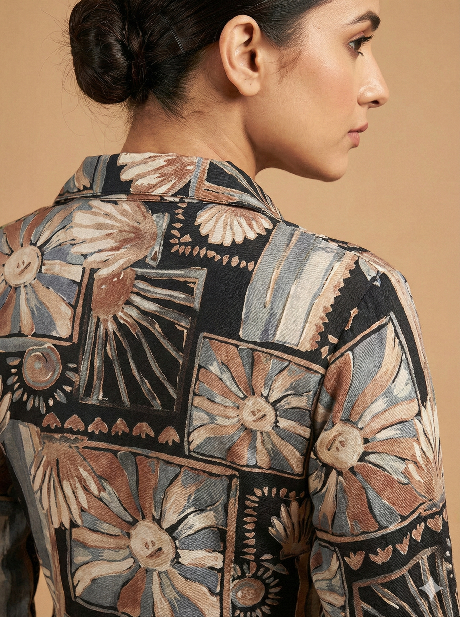 Premium Deep Navy Blue Floral Foil Printed Rayon Co-Ord Set Styled With A Shirt Collar Finish