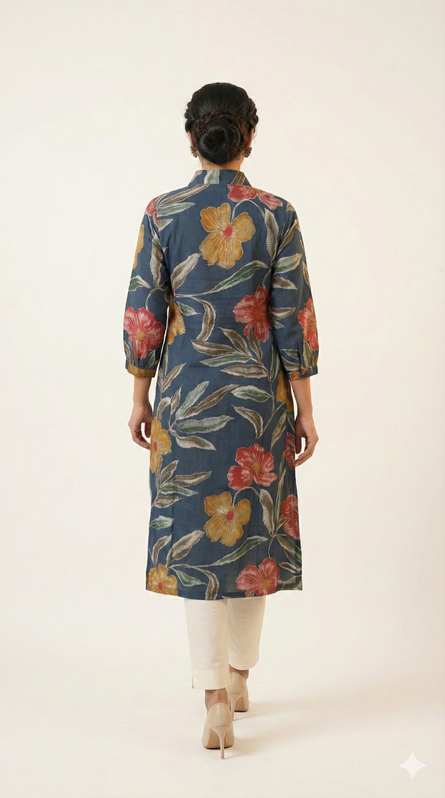 Blue Floral Printed Viscose A-Line Kurti with Comfortable and Flowy Fit