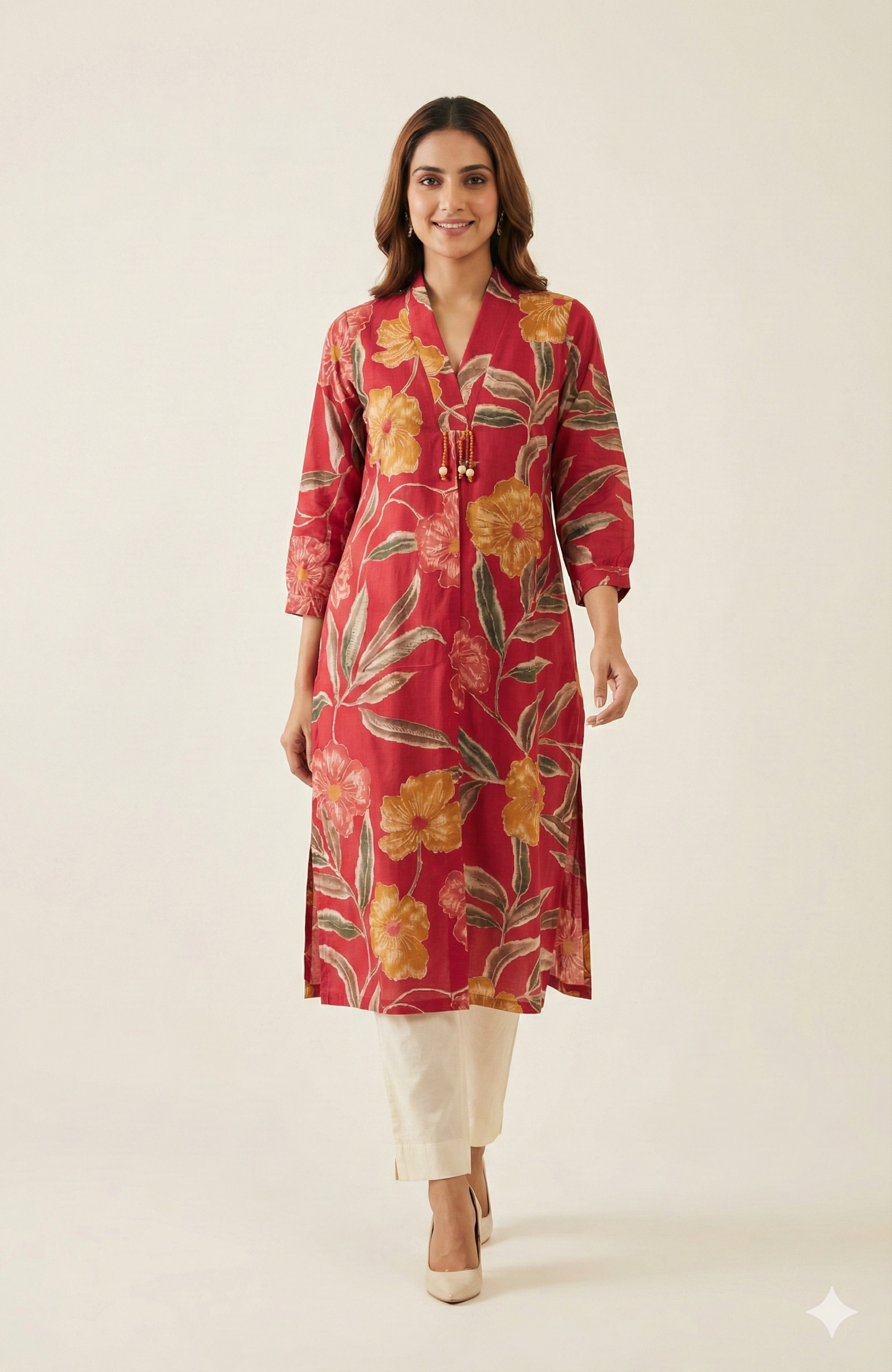 Pink Floral Printed Viscose A-Line Kurti with Comfortable and Flowy Fit