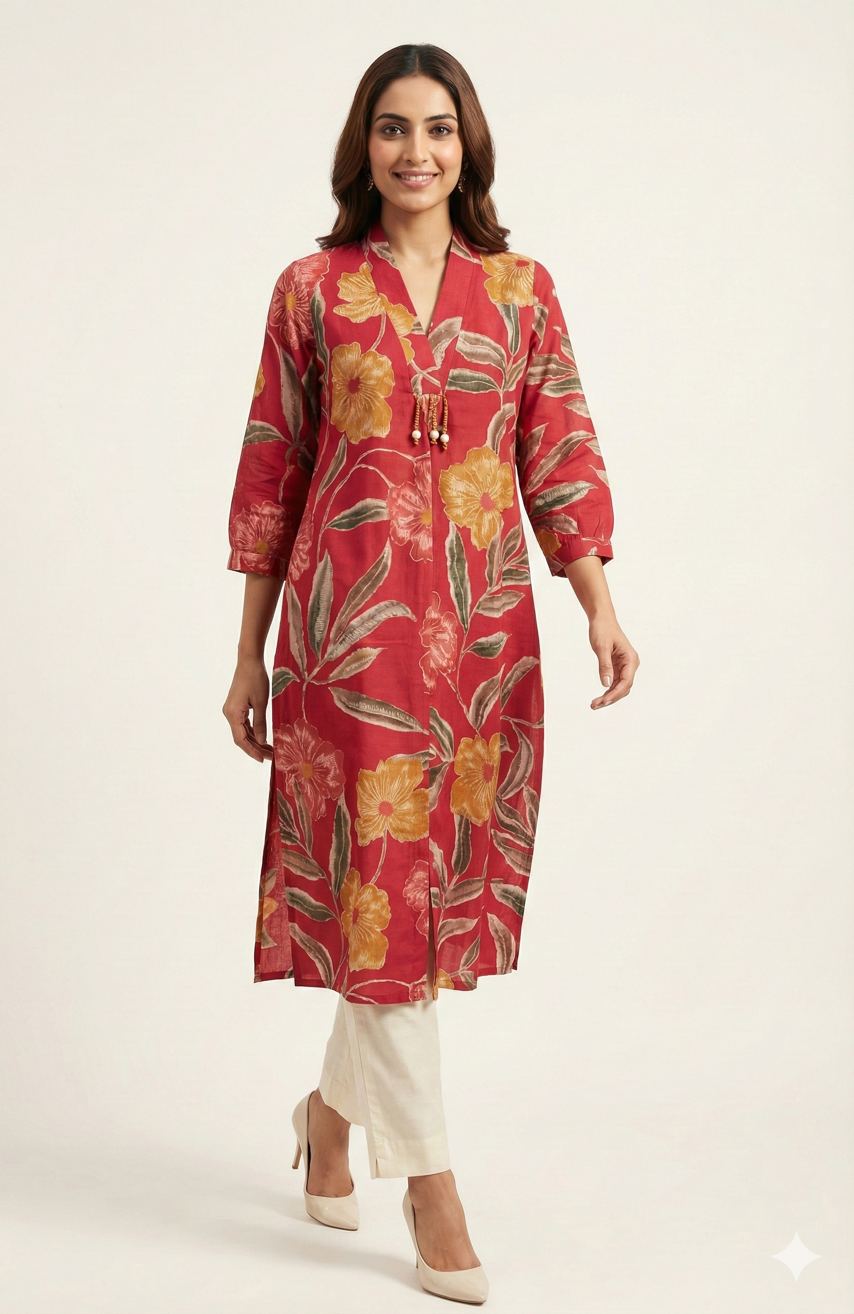 Pink Floral Printed Viscose A-Line Kurti with Comfortable and Flowy Fit