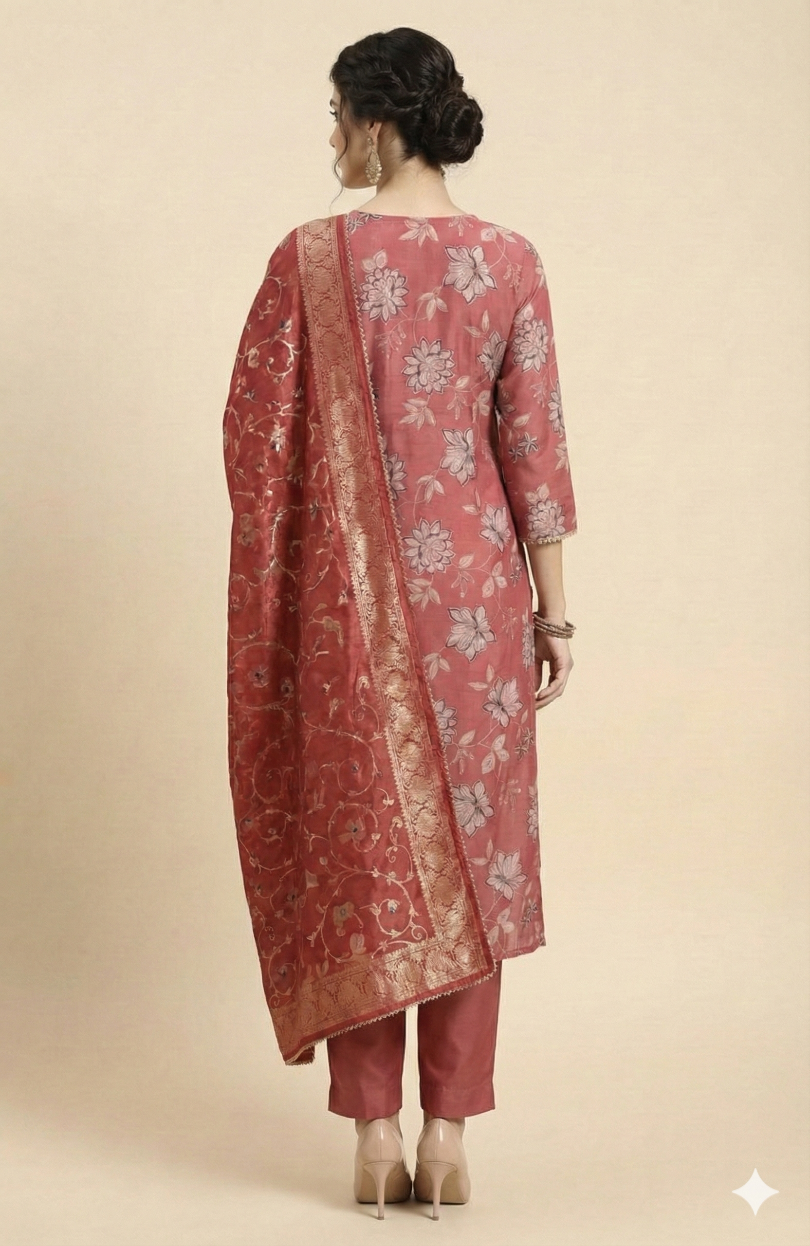 Classic Pink Floral Printed Mul Chanderi Straight Cut Salwar Suit for Ethnic Styling